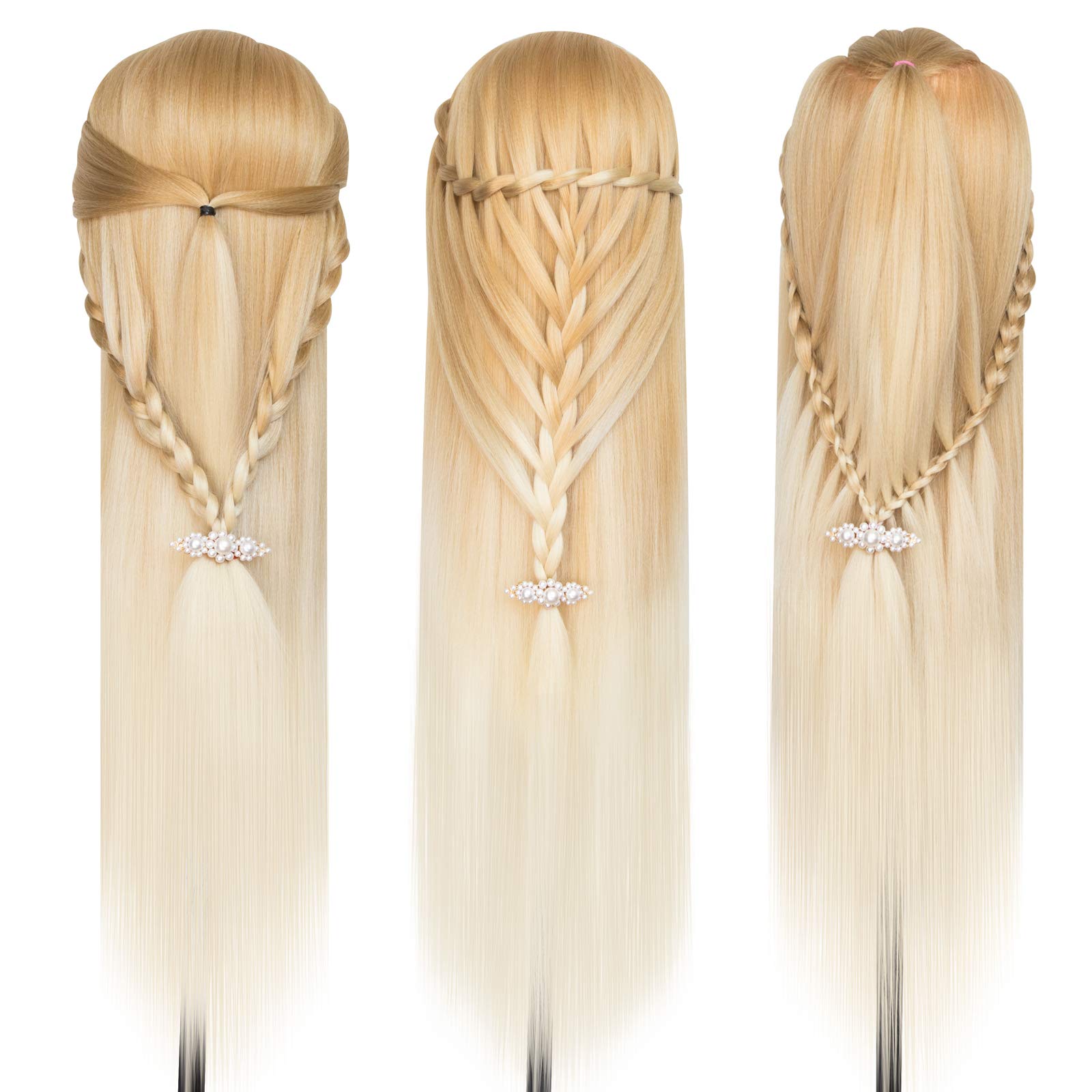 White Smoke DANSEE 28" Mannequin Head Synthetic Hair Hairdresser Training Manikin Cosmetology Doll Head Blonde with DIY Braiding Set+ Free Table Clamp(27-613)