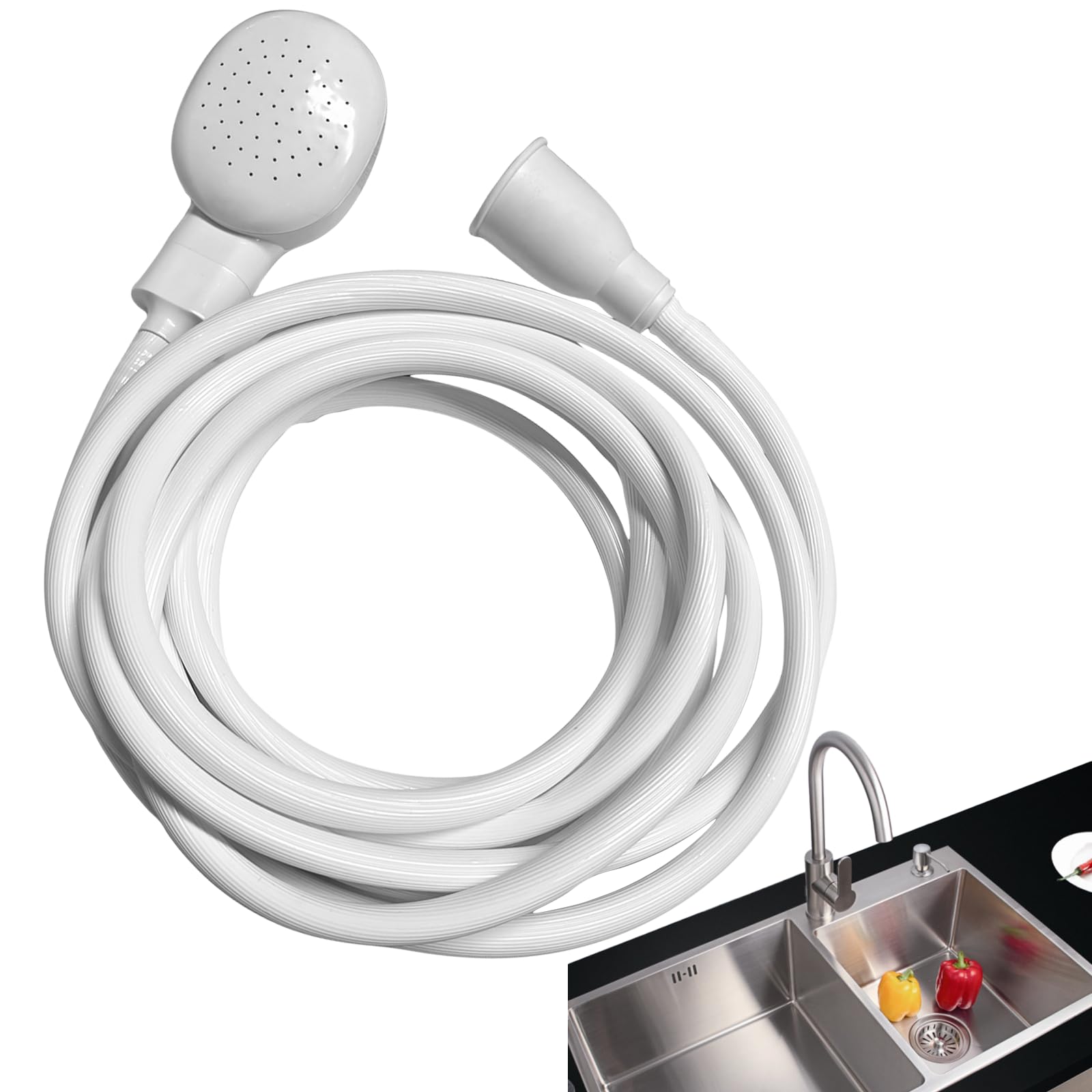 White Smoke 16.4FT Sink Spray Hose,Portable Sink Hose Sprayer, Shampoo Sprayer Hand Heldhead Shower Spray for Bathing Baby,Pets,Washing Hair,Rinsing Vegetables
