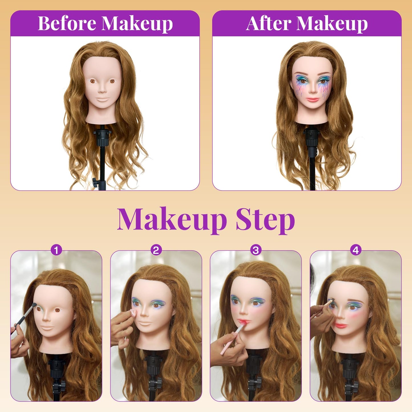 White Smoke Mannequin Head with 80% Real Human Hair with Tripod Stand - 28" Makeup Cosmetology Manikin Doll Head for Hair Styling, Hairdressing Training Head for Braiding Practice Suitable for Hair Extensions