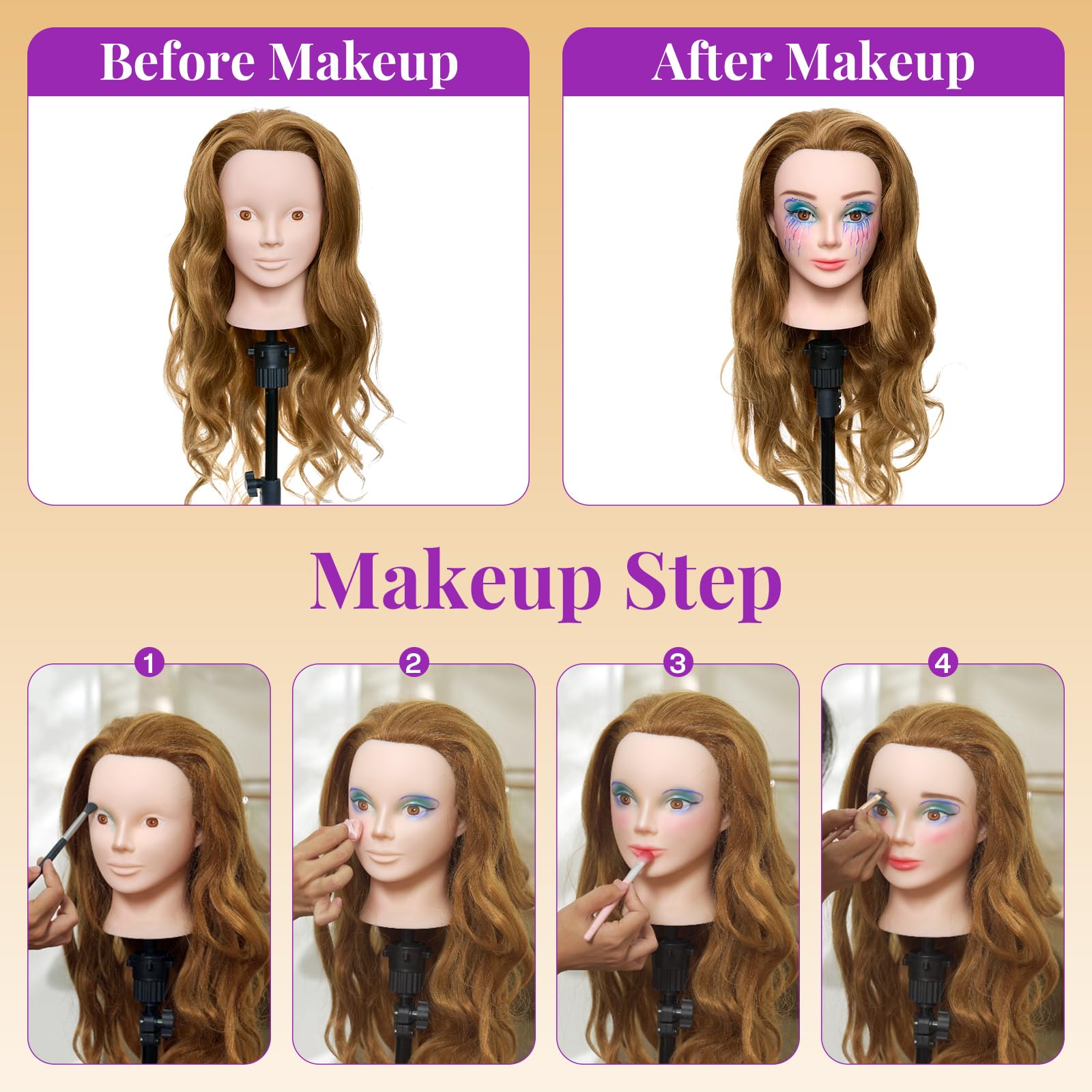White Smoke Mannequin Head with 80% Real Human Hair with Tripod Stand - 28" Makeup Cosmetology Manikin Doll Head for Hair Styling, Hairdressing Training Head for Braiding Practice Suitable for Hair Extensions