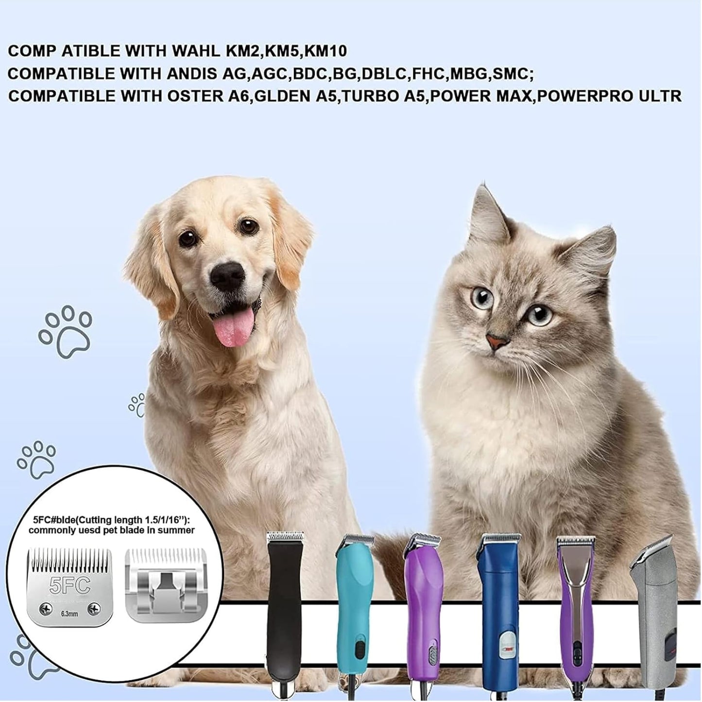 Lavender 4pcs Dog Grooming Blades Compatible with Andis Dog Clippers,Detachable Ceramic Blade & Stainless Steel Blade (3FC+4FC+5FC+7FC)