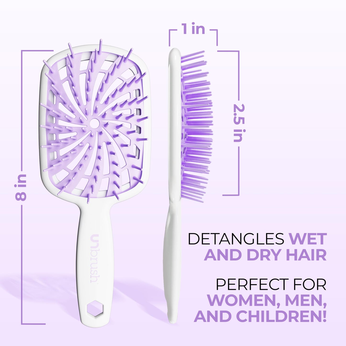 Lavender Blush FHI Heat UNbrush Plus — Curly Hair Brush for Gentle & Effective Detangling on Wet or Dry Fragile Hair Types — Detangler Brush w/ 84 UltraFlex Bristles, Ultra-light, Vented, Anti Static Hairbrush