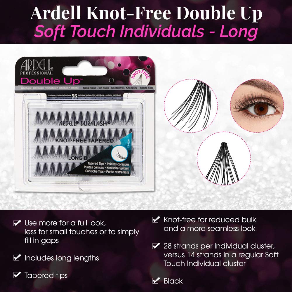 White Smoke Ardell Individual Lashes False Eyelashes Double Up Soft Touch - Long, Black, DIY Lash Clusters, Reusable Eyelash Extensions, 4 Pack