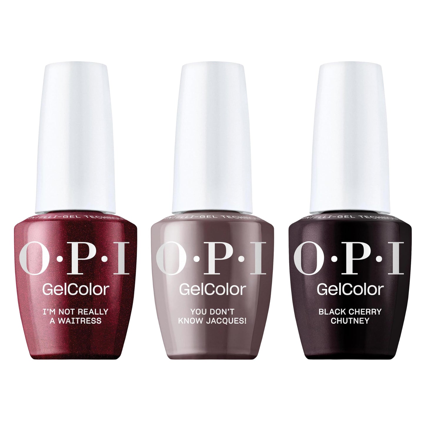 White Smoke OPI GelColor Iconic Shades Gel Nail Polish Trio Bundle | I'm Not Really a Waitress + You Don't Know Jacques! + Black Cherry Chutney Crème UV Cure Gel Polish Colors