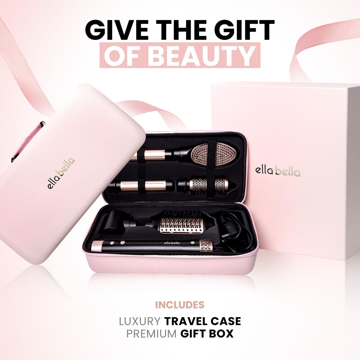 White Smoke ELLA BELLA® 6 in 1 Professional Hot Air Styler • Powerful Hair Dryer & Straightener Set • Styling Without Heat Damage • Fast Drying Curling Volumizing Straightening • Includes Protective Travel Case