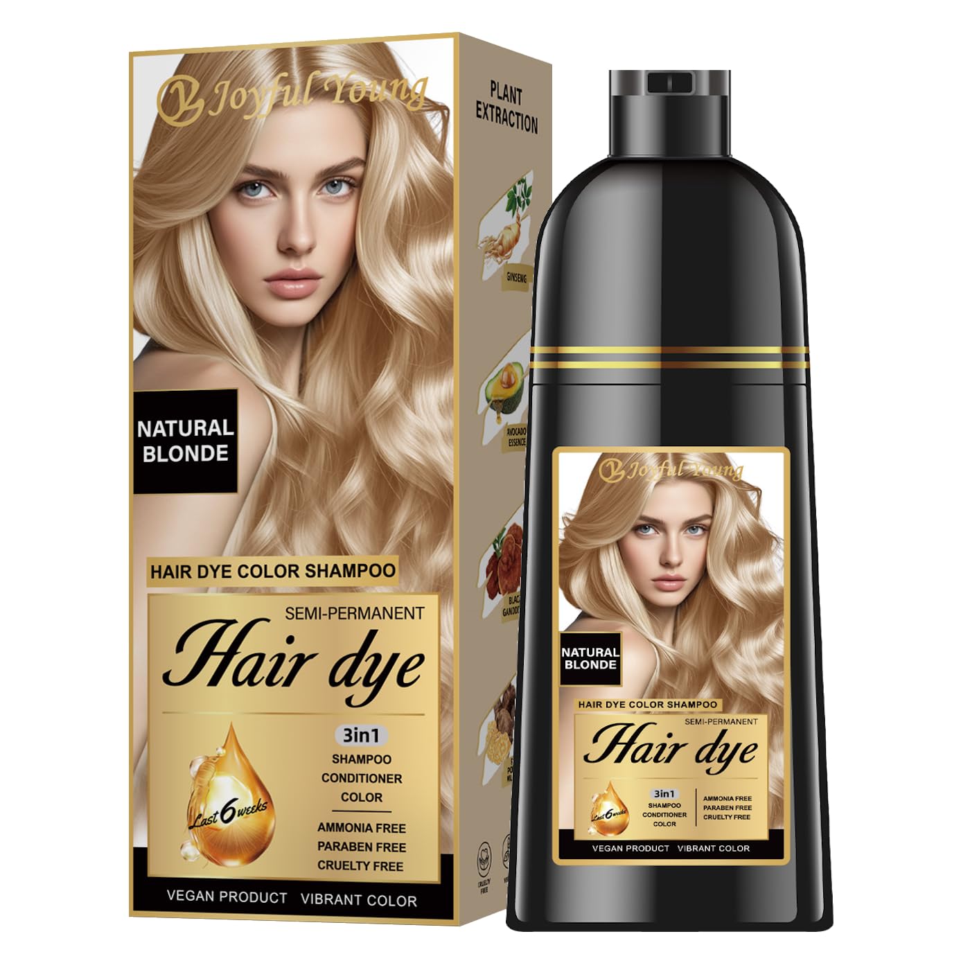 White Smoke Joyful Young Hair Dye Shampoo 3-in-1, Natural Blonde Semi-Permanent Gray Hair Coverage, Color Depositing Shampoo for Women & Men, Vegan, Ammonia-Free