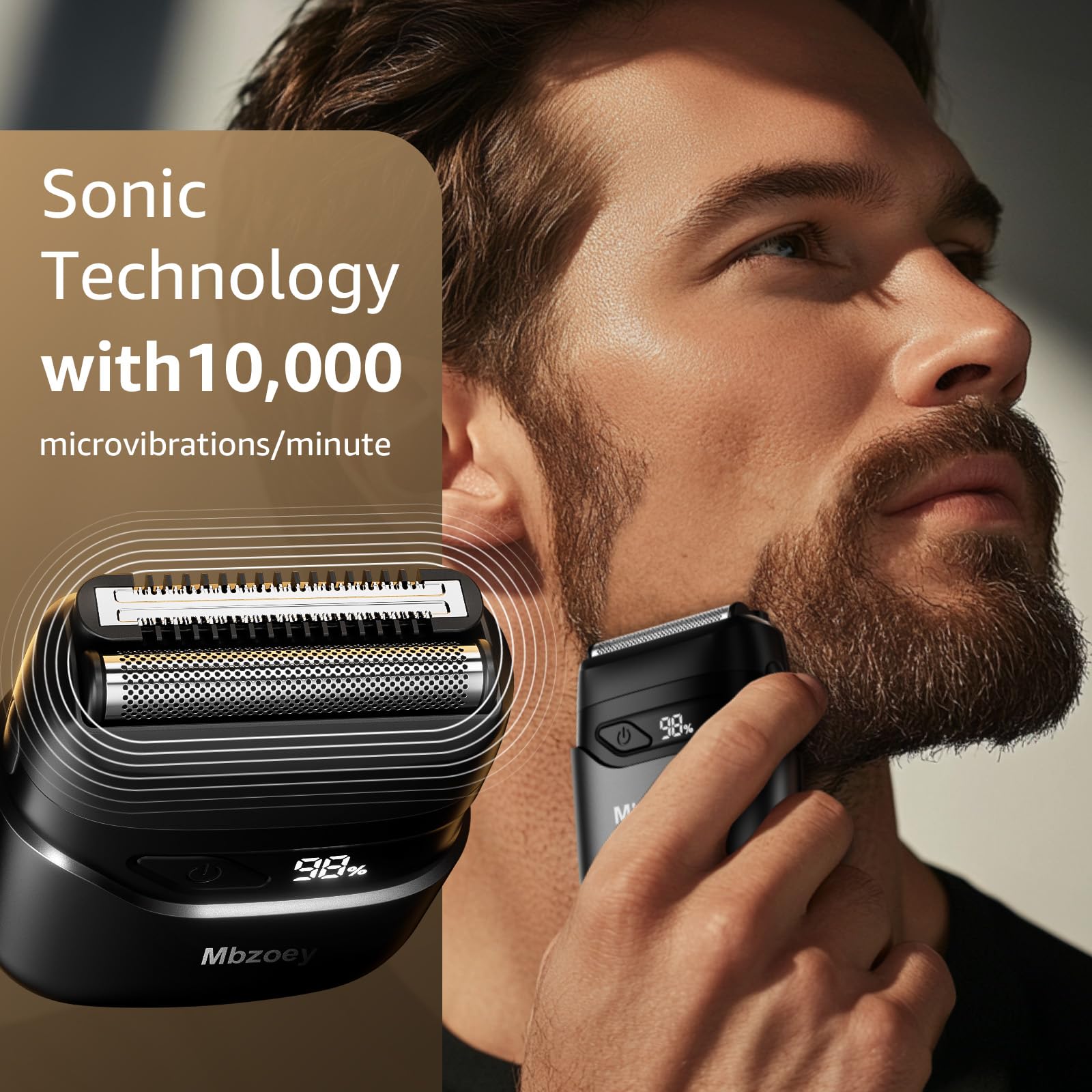 Black Mbzoey Electric Foil Shavers for Men: Mini Electric Razor for Face - IPX7 Waterproof Cordless Razor with LED Display & Fast Charge - Micro-Comb Technology & Precision Blades