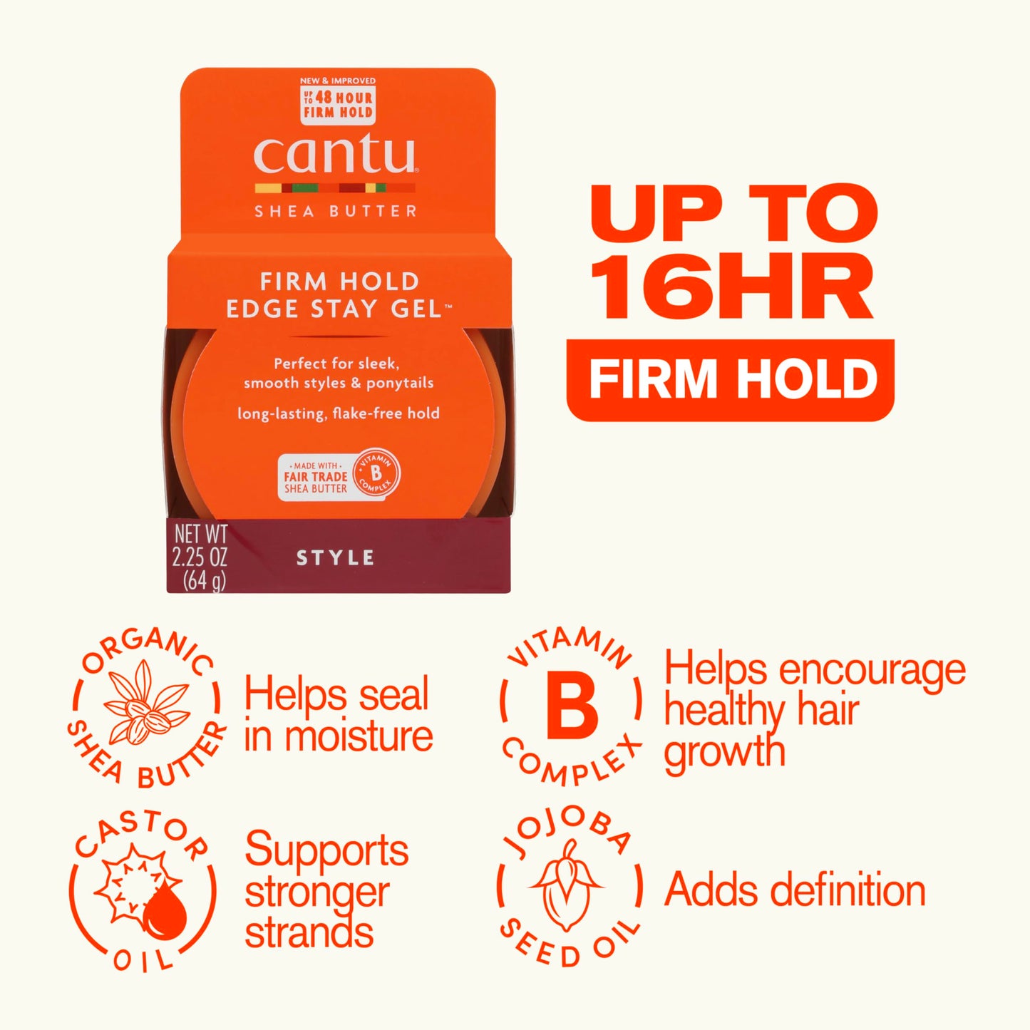 Seashell Cantu Extra Hold Edge Stay Gel, 2.25 Oz