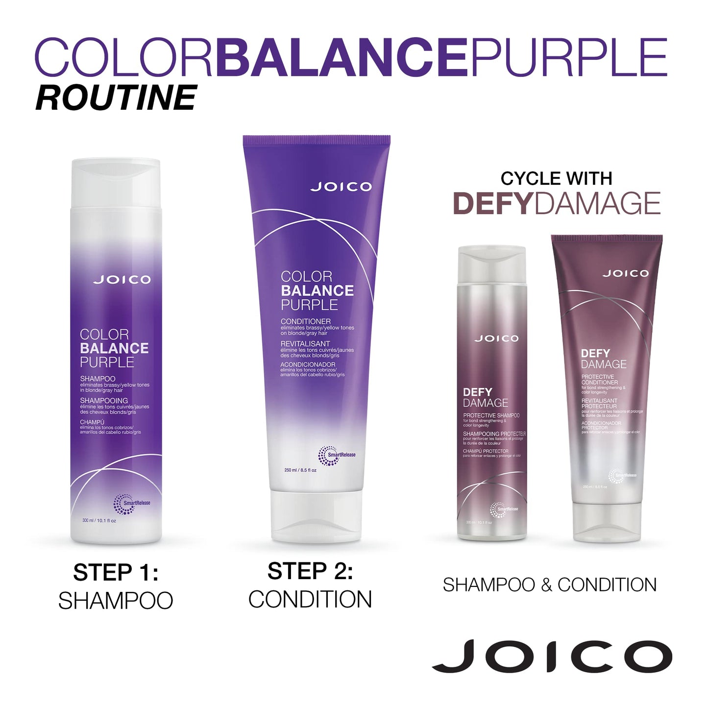 White Smoke Joico Color Balance Purple Shampoo & Conditioner Set | Eliminate Brassy and Yellow tones | For Cool Blonde or Gray Hair