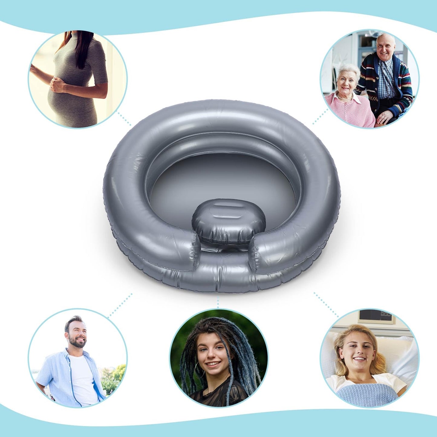 White Smoke LemonRoad Inflatable Shampoo Basin Set with Inflatable Shampoo Basin Comb Disposable Ear Cover Hairbrush Shower Bag for Elderly Disabled Pregnant Injured Bedridden Handicapped Home Sink for Locs Detox