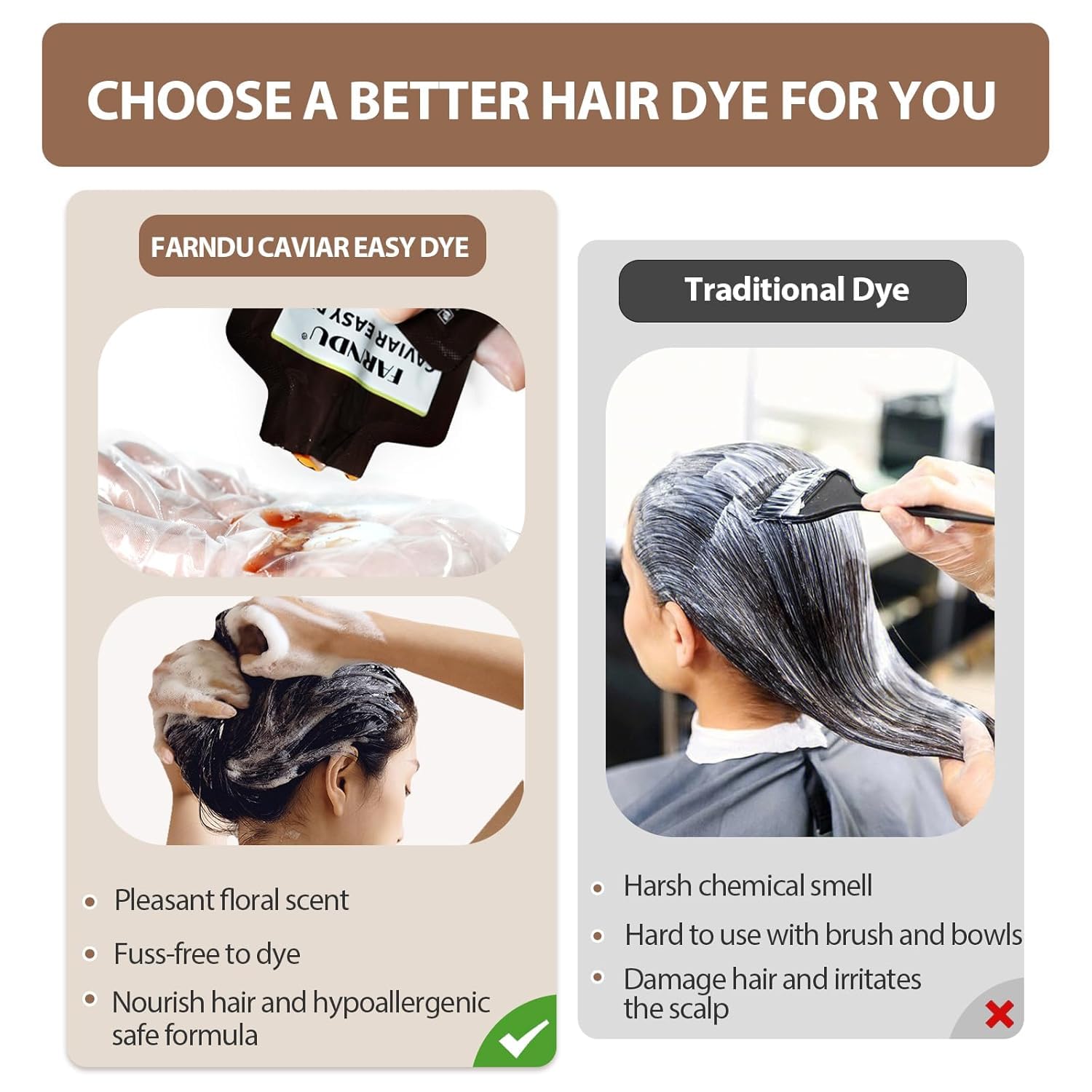 White Smoke Dark Brown Hair Dye Shampoo for Women Men, Ammonia Free 100% Gray Hair Coverage Herbal 3 in 1 Hair Color Shampoo 4 Pack