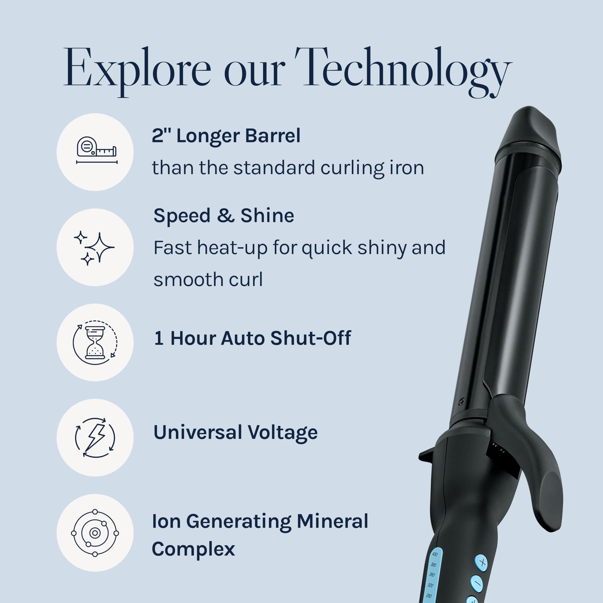 Light Gray Bio Ionic Long Barrel Styler, 1.25 inch Extended Curling Iron with Moisture Heat Technology & NanoIonic MX, Versatile Curling Wand with Longer Barrel for Medium Sized Defined Curls