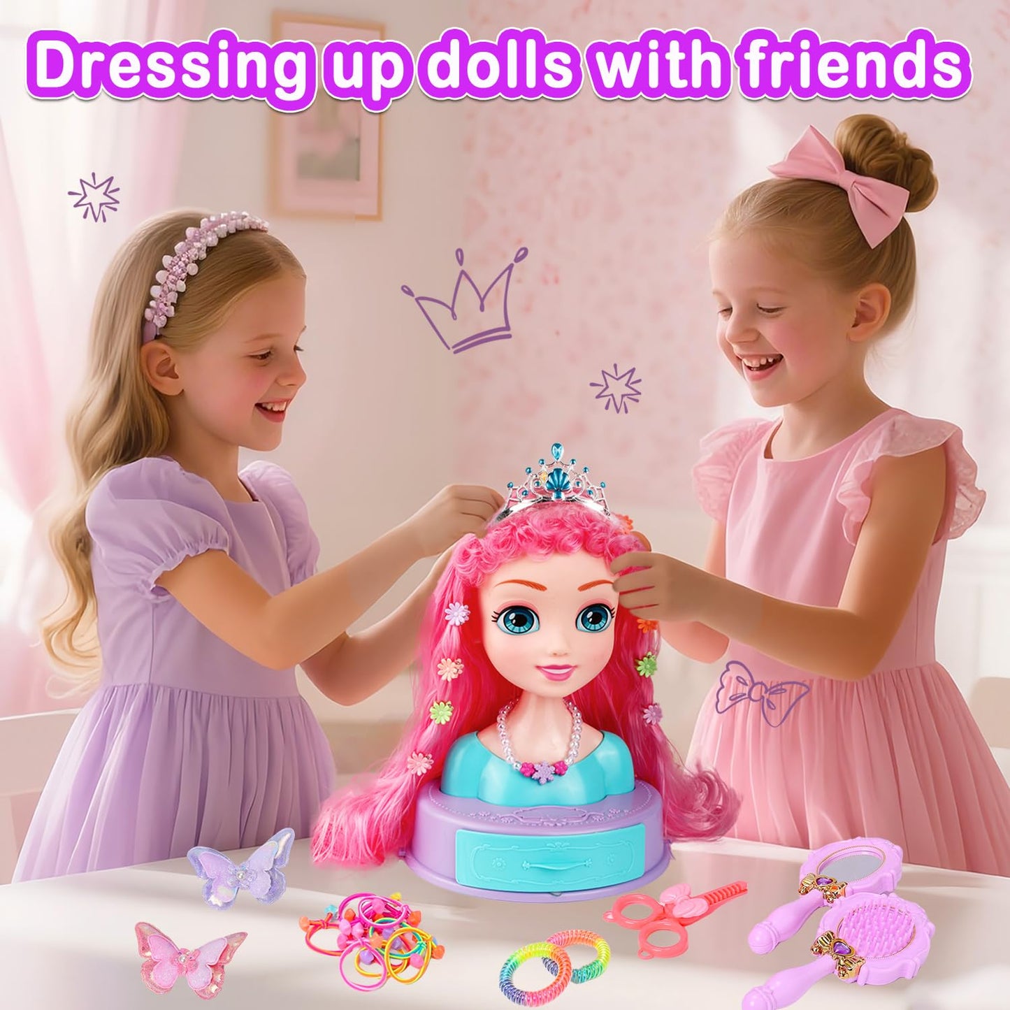 Gray Kryonixty 4-in-1 Doll Head for Hair Styling Kids-9Inch,41pcs Hair Salon Toys Makeup Kit Princess Accessories Pretend Play Toys Birthday Gifts for 3-8 Year Old Girls