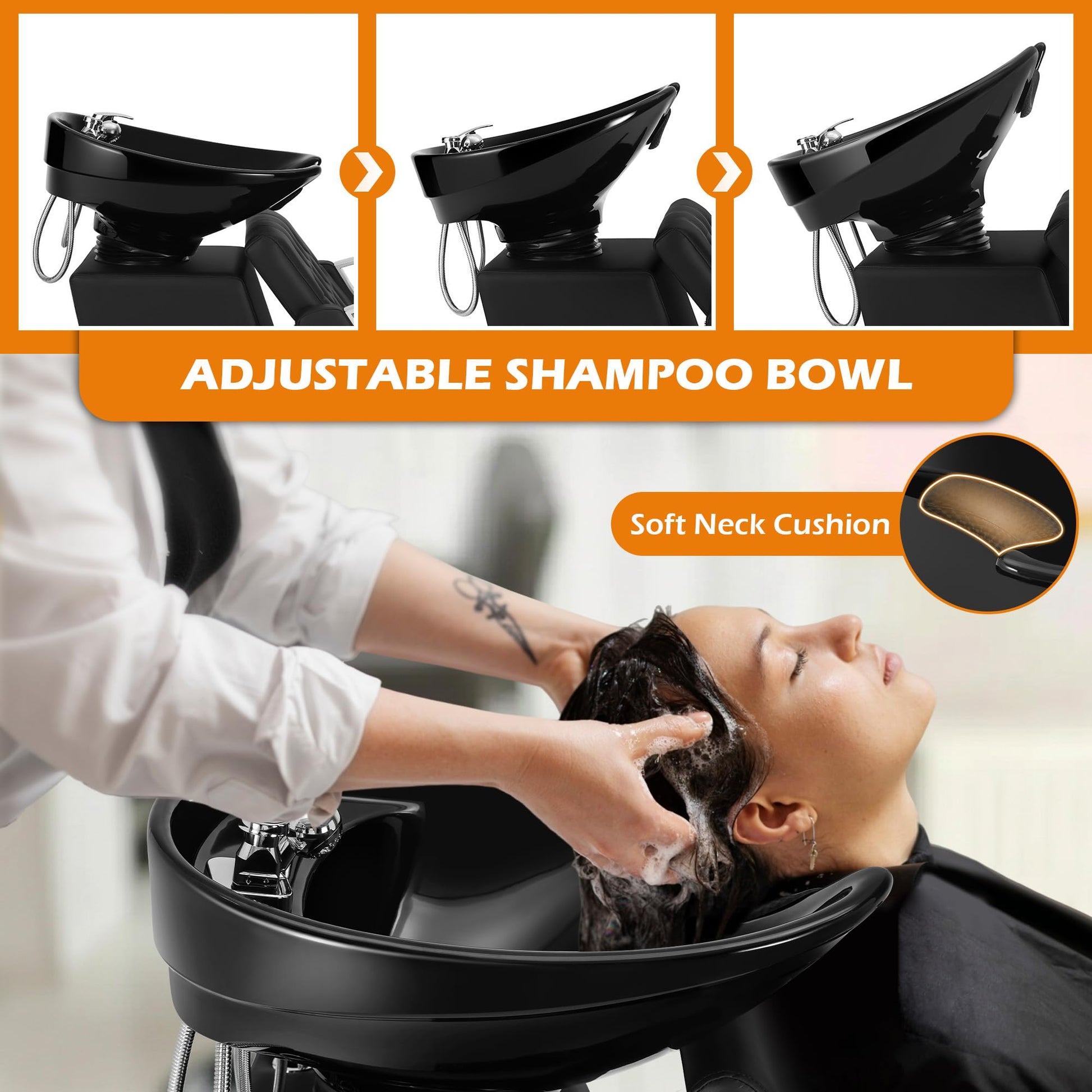White Smoke Tythical Shampoo Bowl Chair for Salon, Backwash Station Shampoo Sink with Tilting Ceramic Bowl Professional Salon Shampoo Chair for Spa Barbershop Beauty Equipment