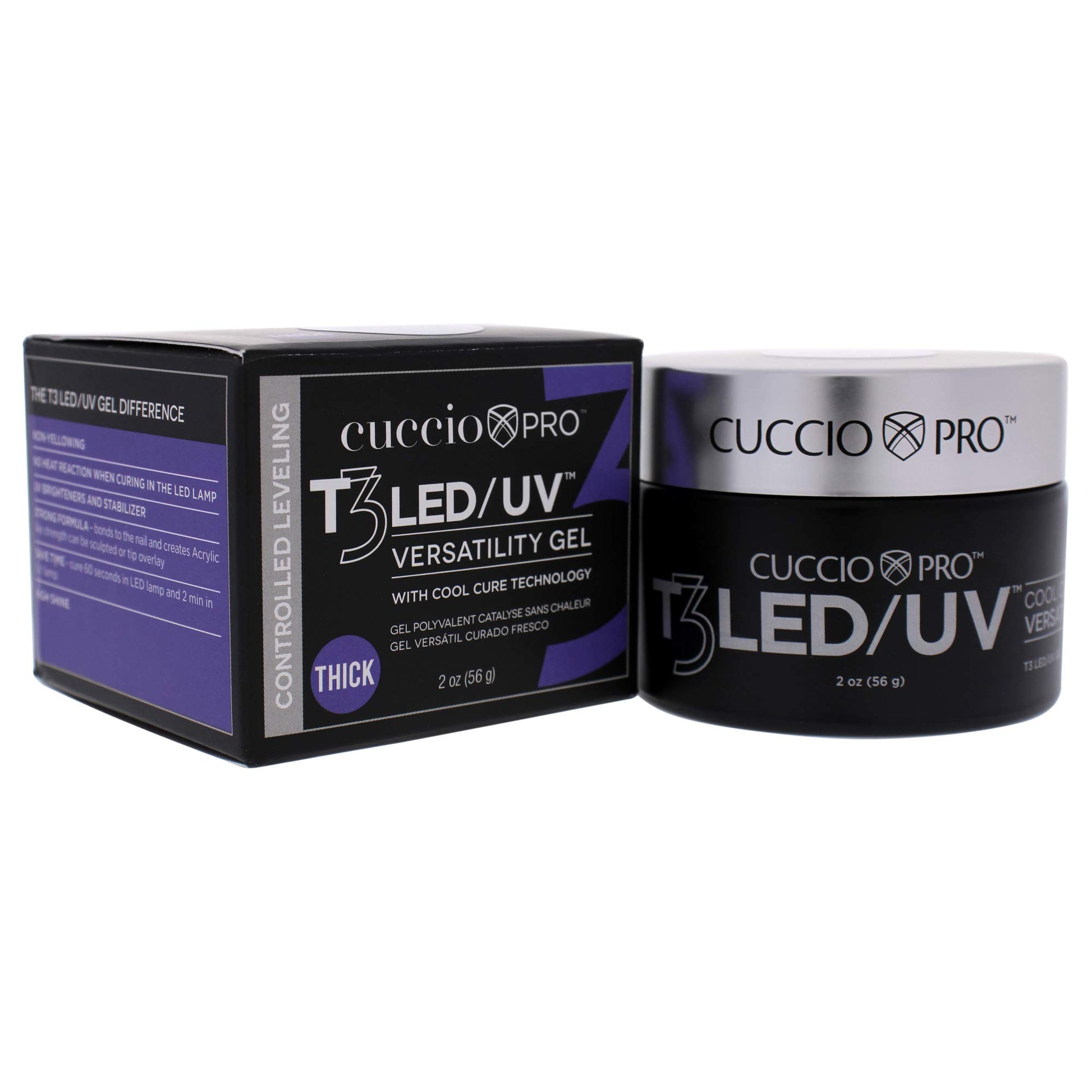 Black Cuccio Pro T3 LED/UV Cool Cure Versatility Gel - Controlled Levelling - Incredibly Flexible - Strong Adhesion - Thick Viscosity - Fast Application - Quick Cure - White - 2 Oz Nail Gel