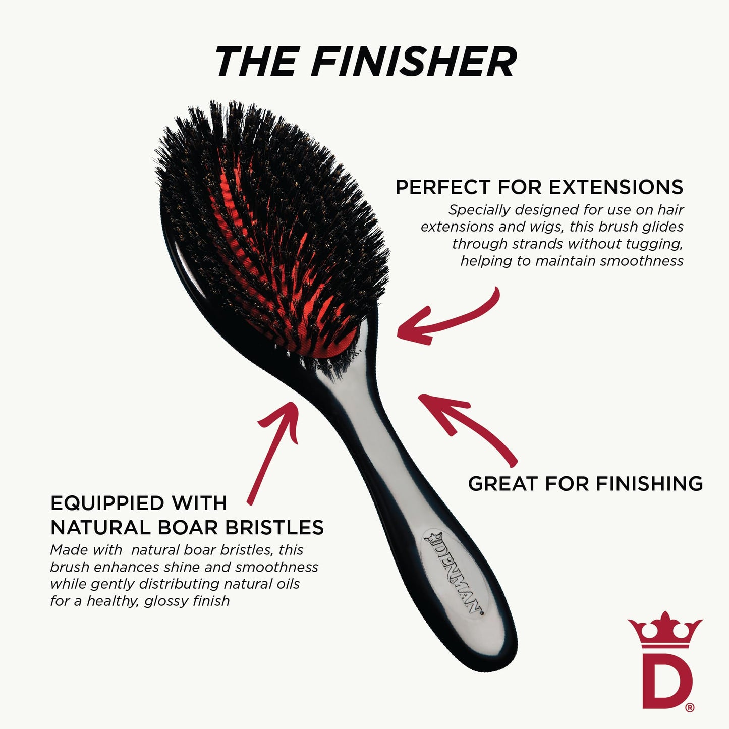 White Smoke Denman Natural Bristle Grooming Brush, Medium