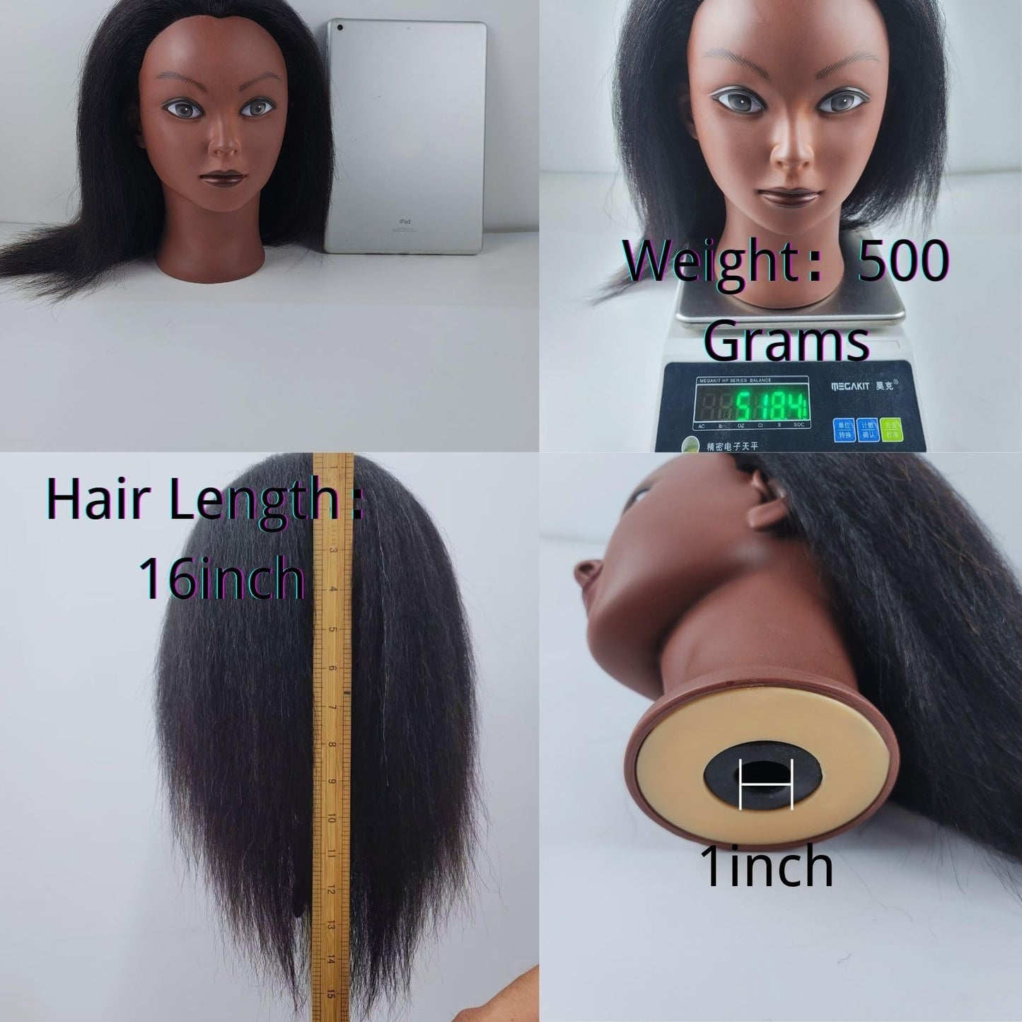 Light Gray Real Hair Braiding Mannequin Head for Practice, African American Training Doll Head with Hair for Kids