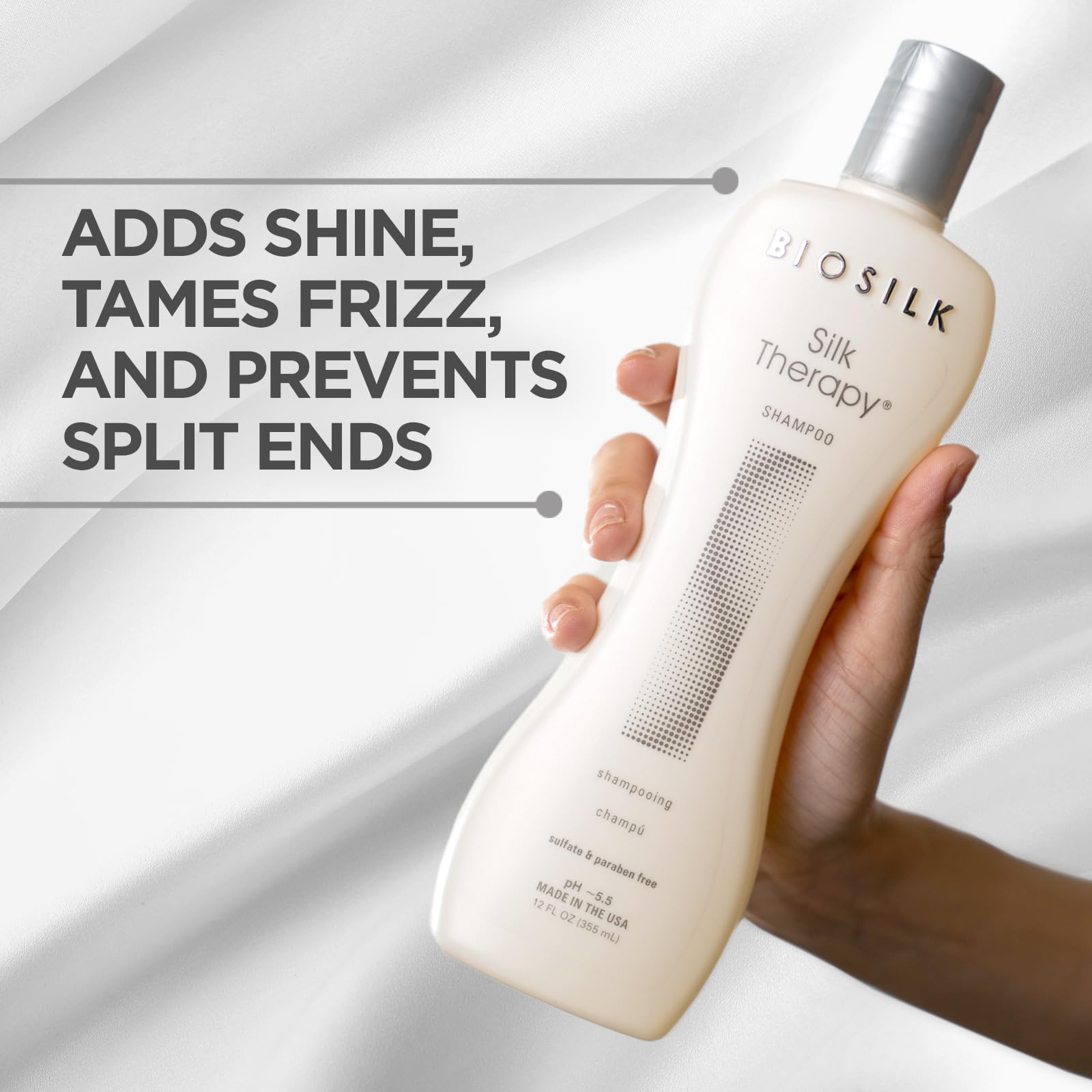 White Smoke BioSilk Silk Therapy Shampoo, Gentle Hair Cleanser Delivers Healthy & Shiny Hair, Great For All Hair Types, Sulfate, Paraben, & Cruelty-Free, 12 Oz