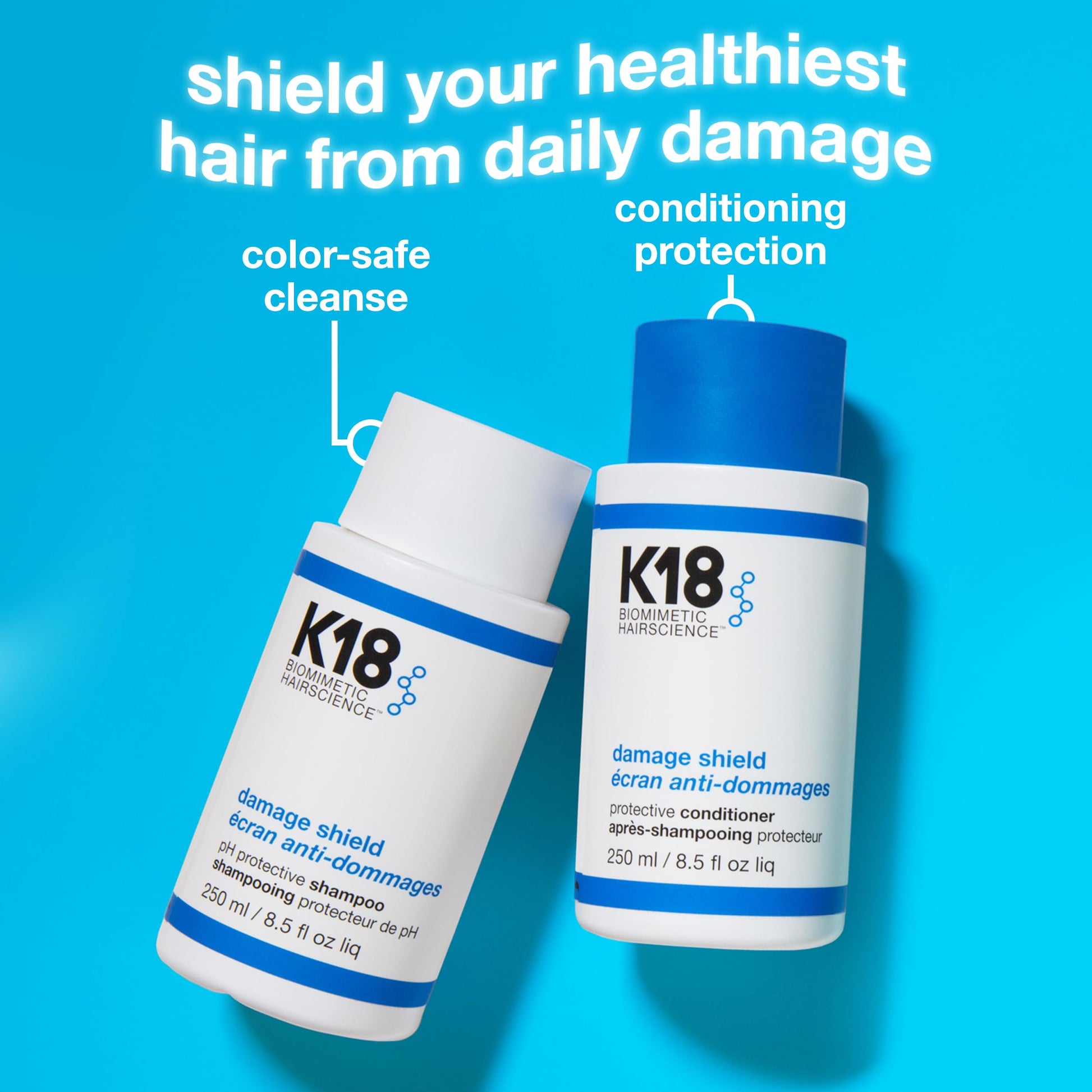 Deep Sky Blue K18 Amazon Exclusive Damage Shield Wash Care Set | Full-Size Color-Safe Protective Shampoo + Conditioner Reduces Frizz And Tangles, Maintains Hair Health, Protects From Damage