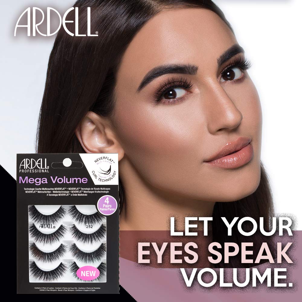 White Smoke Ardell Natural Look Mega Volume, 252 - Full Volume, Long-Lasting Fake Lashes for Flawless Look, 4 Pairs
