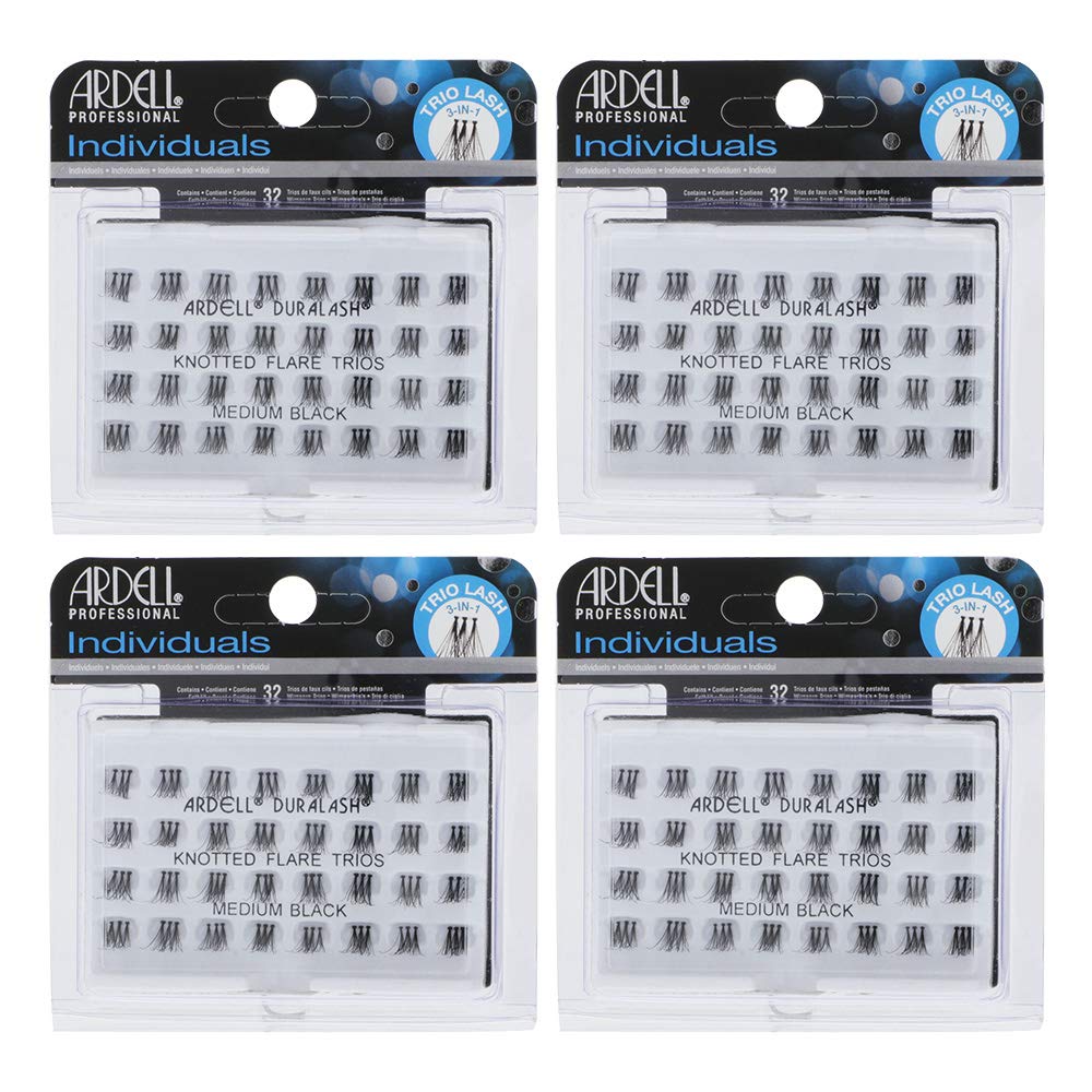 Lavender Ardell False Eyelashes Individual Lashes Trios Medium Black, Reusable DIY Lash Clusters, Eyelash Extensions, 4 Pack