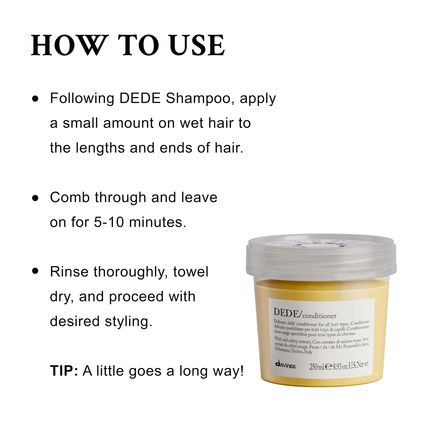 White Smoke Davines DEDE Conditioner, Daily Lightweight Moisturizing Formula for Medium Fine & Fine Hair - Gentle Mineral-Rich Detangler to Soften & Untangle with Red Celery Extract, Weightless, 8.45 Fl Oz