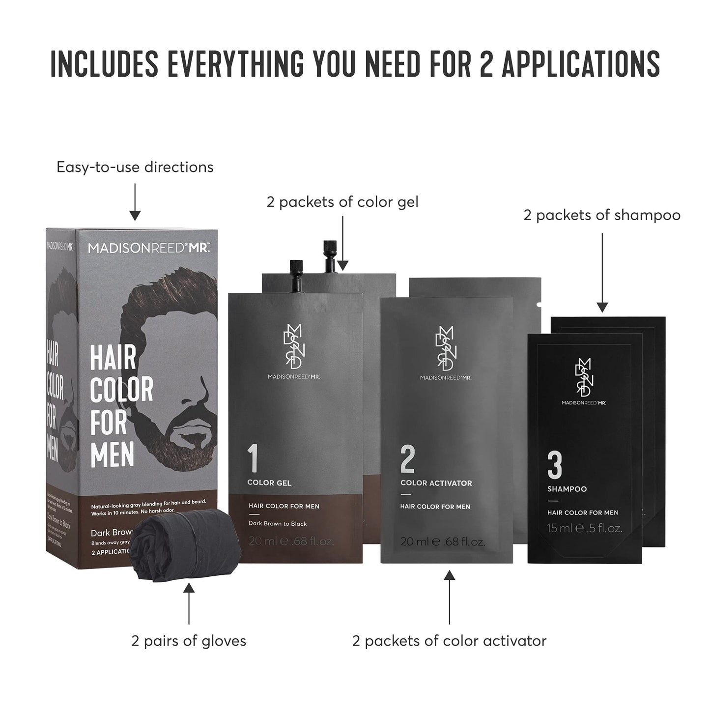White Smoke Madison Reed Mr. Hair Color for Men, Dark Brown to Black Demi-Permanent Hair Dye, Reduces Grays in 15 Minutes For Hair & Beard, Nourishing & Strengthening, Keratin & Argan Oil, 2 Applications