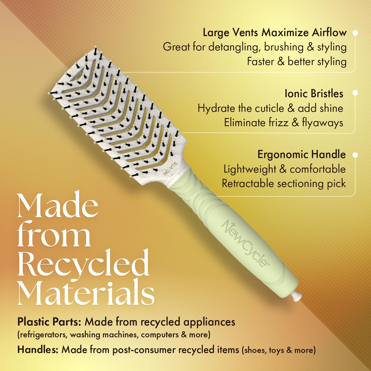 Tan Olivia Garden NewCycle Ionic bristles Cushion Hair Brush and made from 100% recycled material (except bristles and cushion)