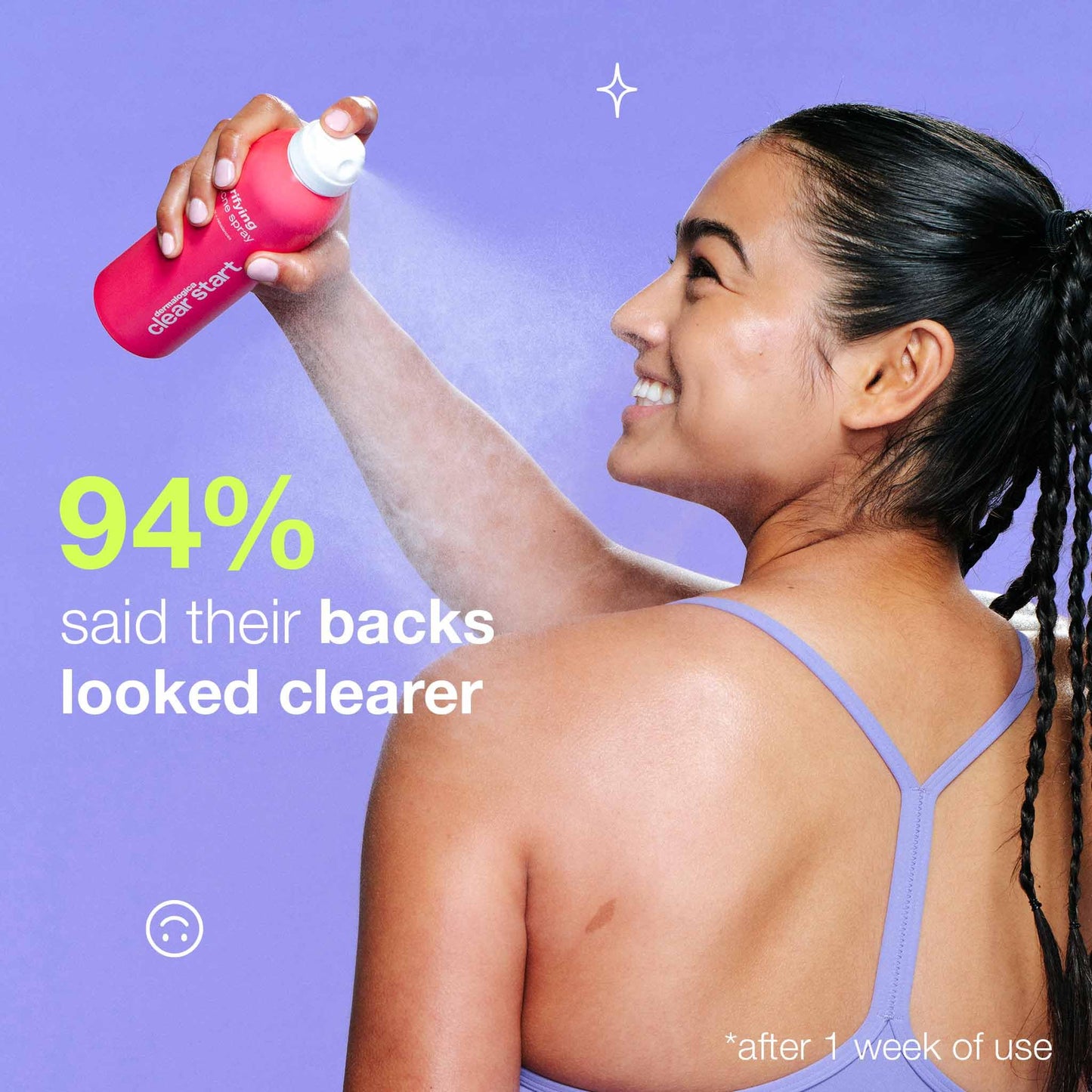 Medium Purple Dermalogica Clear Start Clarifying Bacne Spray, Back Acne Treatment Spray for Body Breakout - Pore Clearing, Preventing Pimple with Salicylic Acid, Witch Hazel, Tea Tree Oil, All Skin Type, 6 fl oz