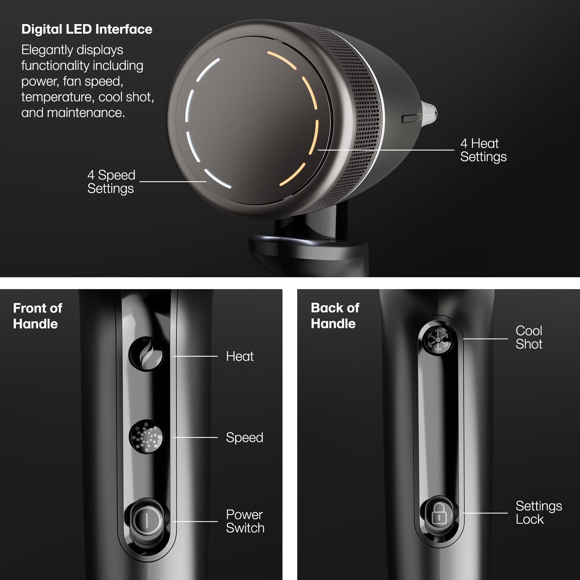 Black ghd Speed Ionic Hair Dryer in Titanium Black - Fast, Quick, Powerful Blow Dries with Control & No Heat Damage, ghd's Best Blow Dryer - for All Hair Types