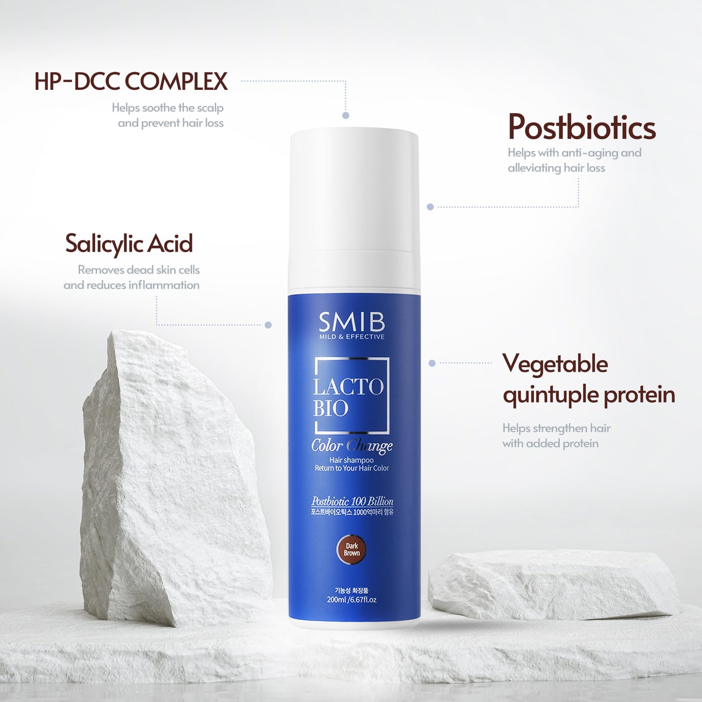White Smoke SMIB Lactobio Hair Dye Shampoo | Gradual Gray Reduction with Probiotics | Natural Hair Darkening in 3-5 Minutes | Gentle Korean Formula for Daily Use (6.76 fl oz) (Dark Brown)