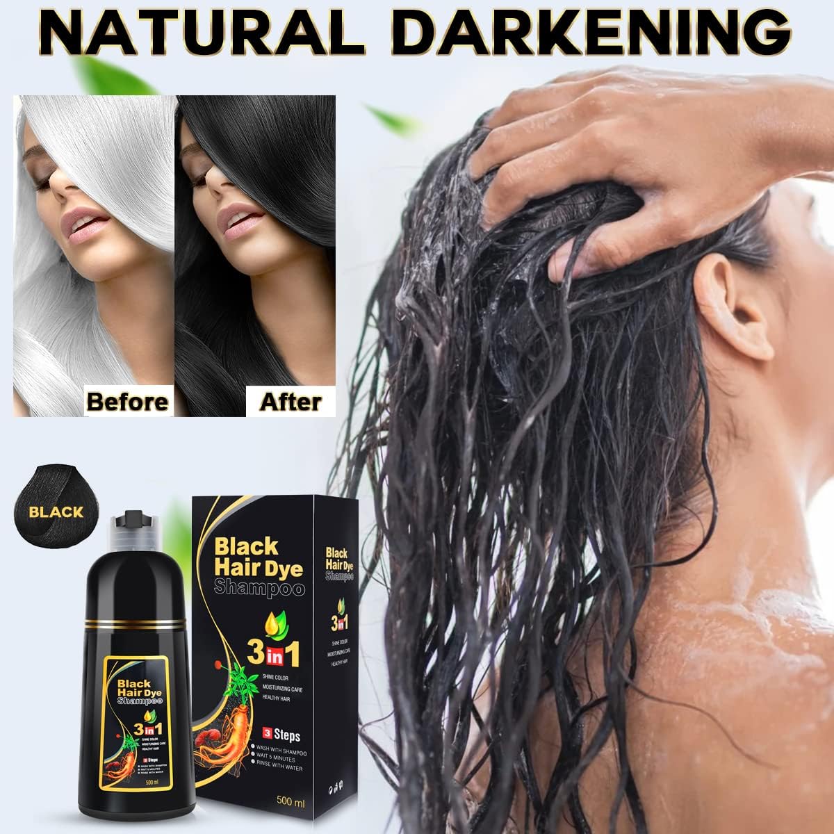 Dark Slate Gray cosmpro Black Hair Dye Shampoo 3 in 1 for Women/Men for Gray Coverage Instant Hair Color Shampoo Semi Permanent Champu Para Cana