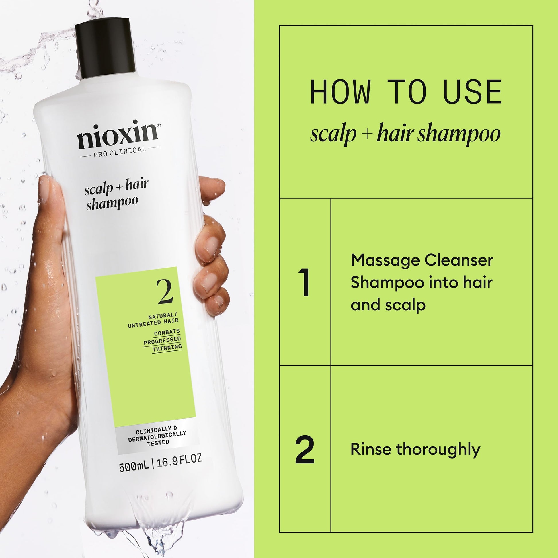 Light Goldenrod Nioxin Scalp + Hair Thickening System 2 Shampoo | For Natural or Untreated Hair with Progressed Thinning | With Niacinamide and Biotin | 16.9 Fl oz.