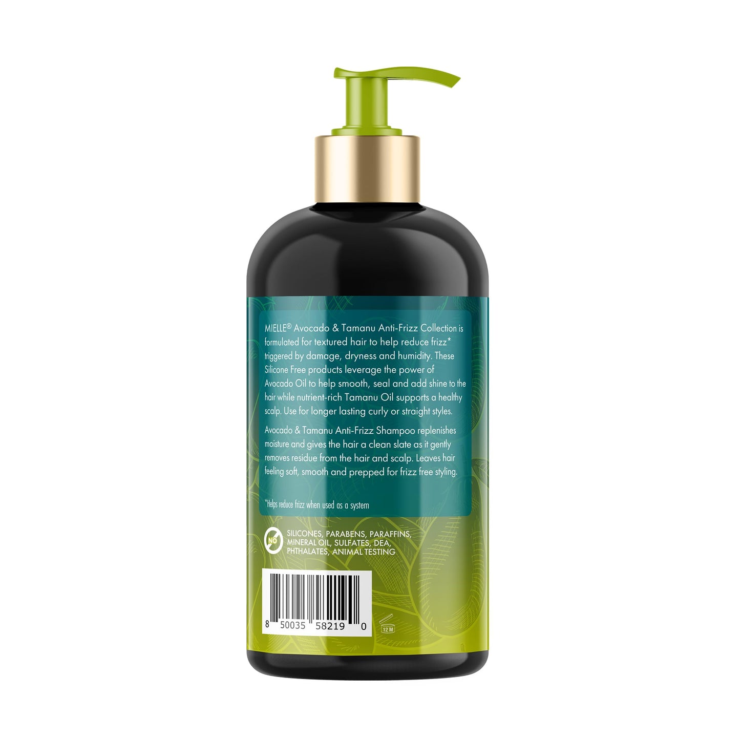 White Smoke Mielle Organics Avocado & Tamanu Anti-Frizz Shampoo - Sulfate Free Smoothing Shampoo for Textured Curly & Straight Styles, Humidity Resistant Hair Care & Moisture Replenishing Scalp Cleanser, 12oz