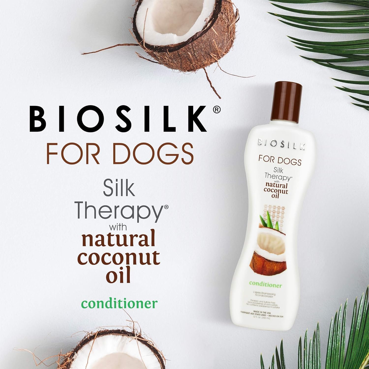 Lavender BioSilk for Dogs Silk Therapy Conditioner with Natural Coconut Oil, Moisturizing Dog Conditioner, Sulfate and Paraben Free, pH Balanced for Dogs, Made in USA, 12 Fl Oz - 2 Pack