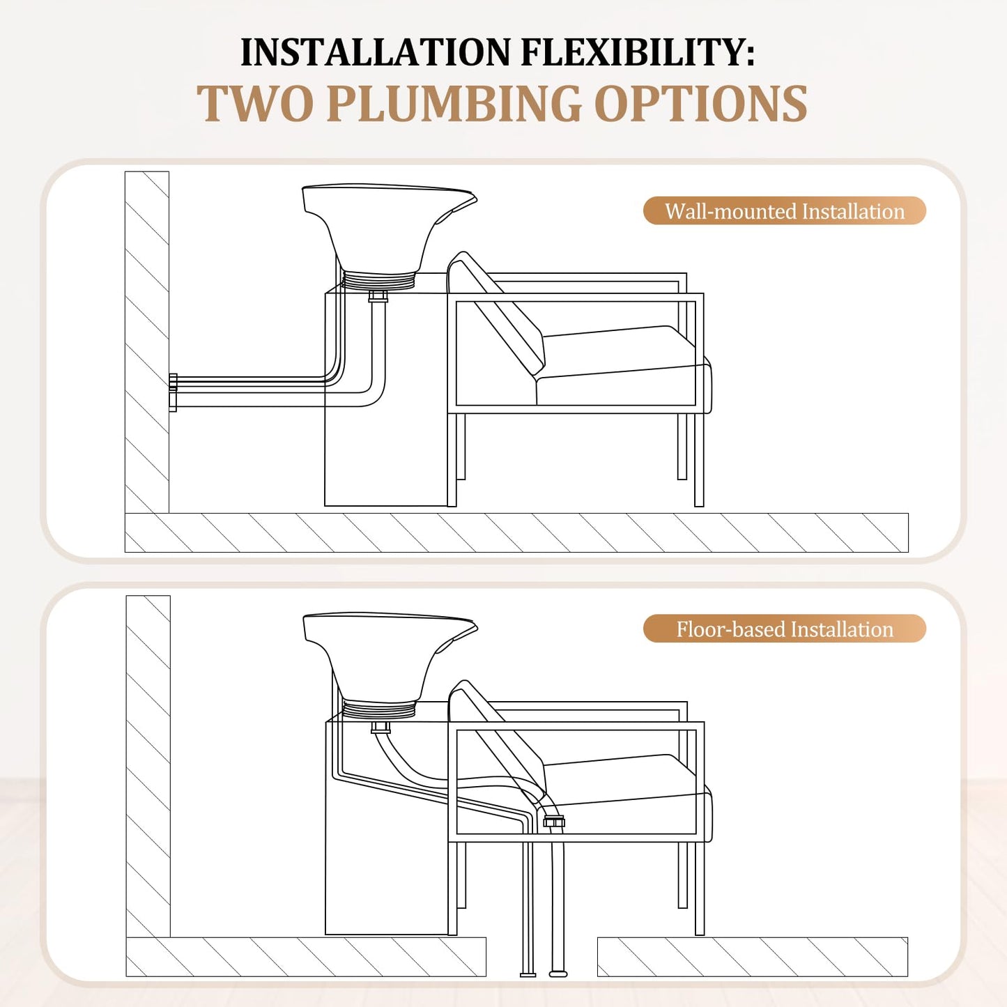 White Smoke OmySalon Salon Shampoo Bowl and Chair, Hair Washing Station w/Tilting Sink & Storage Cabinet, Backwash Barber Chair for Barbershop Beauty Spa Massage Hairdressing
