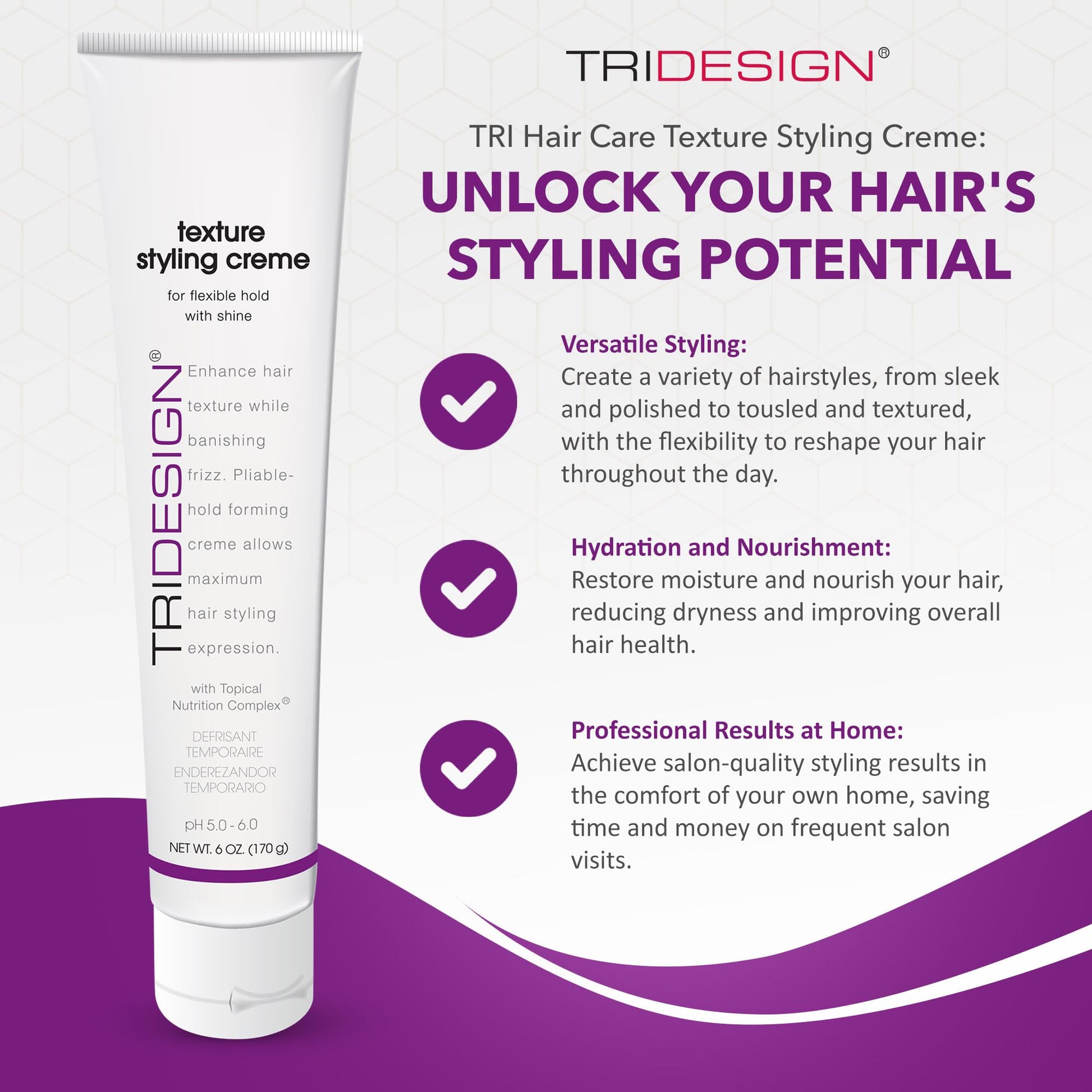 White Smoke TRIDESIGN Hair Care Texture Styling Creme – Versatile Hair Styling Cream for Smooth, Frizz-Free Hair – Hydrating Fiber Cream for Thick Hair, Curl Defining, and Maximum Styling Expression – 6 Fl Oz
