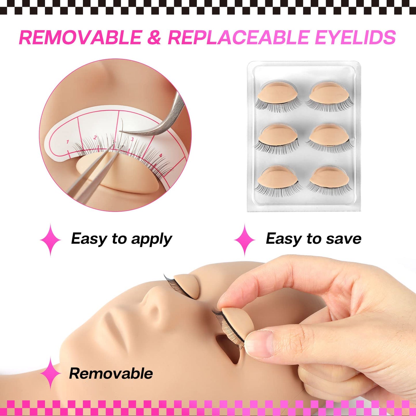 White Smoke Lash Mannequin Head, CALAILIS Mannequin Head, Eyelash Extension Mannequin Head, Doll Head for Lash Extensions, Eyelash Mannequin Head with 4 Pairs Removable Eyelids (Skin Colour)