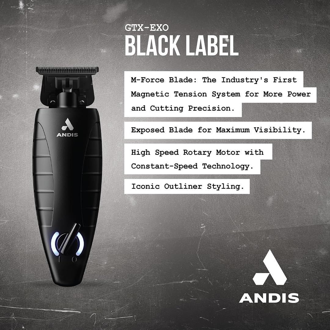 Dark Slate Gray Andis GTX-EXO Black Label Special Edition, Professional Lithium-ion Electric Beard & Hair Trimmer, M-Force Technology, Cordless, Included Charging Stand, Black