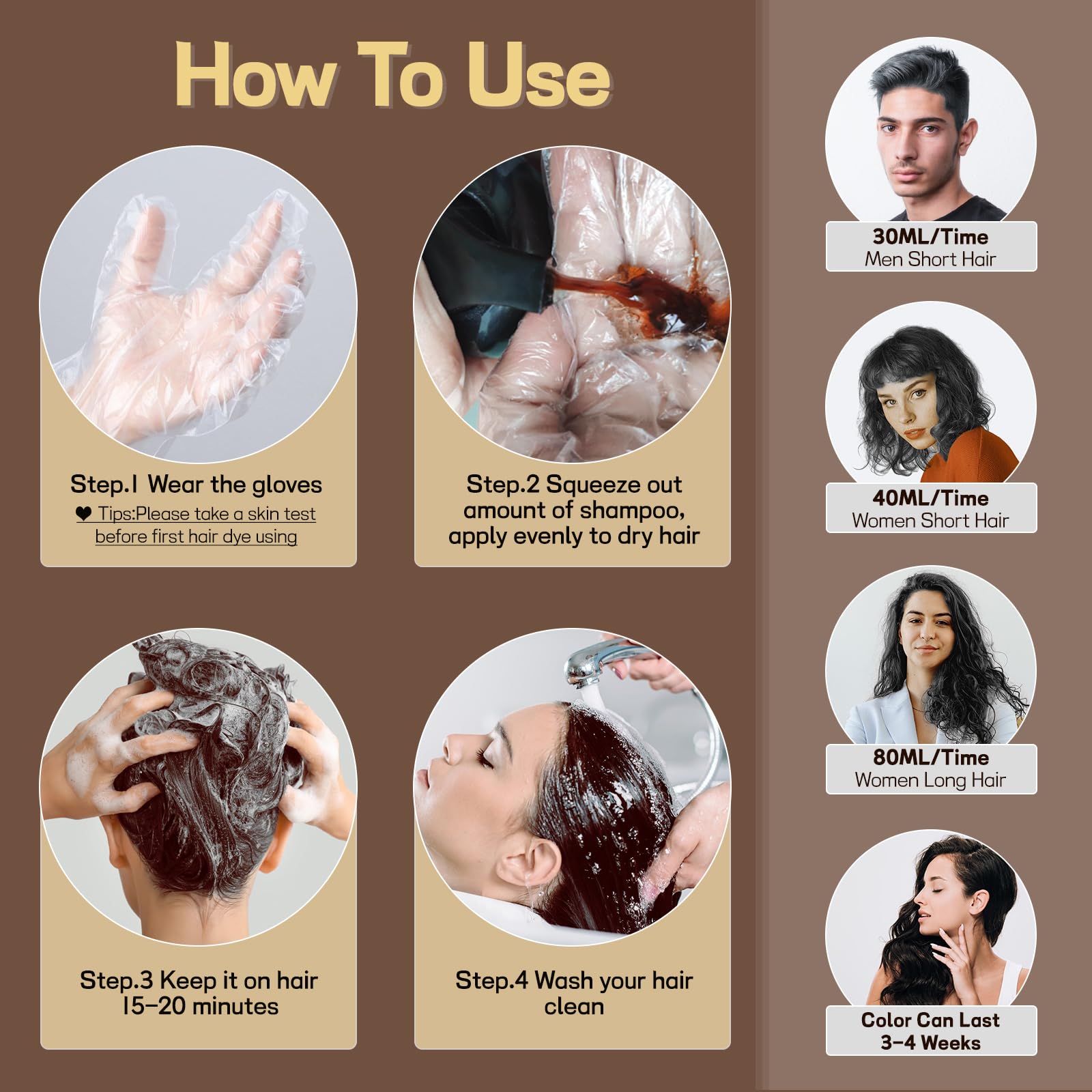 Dim Gray BOJICA Dark Brown Hair Dye Shampoo, Hair Color Shampoo for Women, 3 in 1 Hair Dye for Gray Hair 100% Grey Hair Coverage/Instant/Herbal Ingredients 17.6 OZ