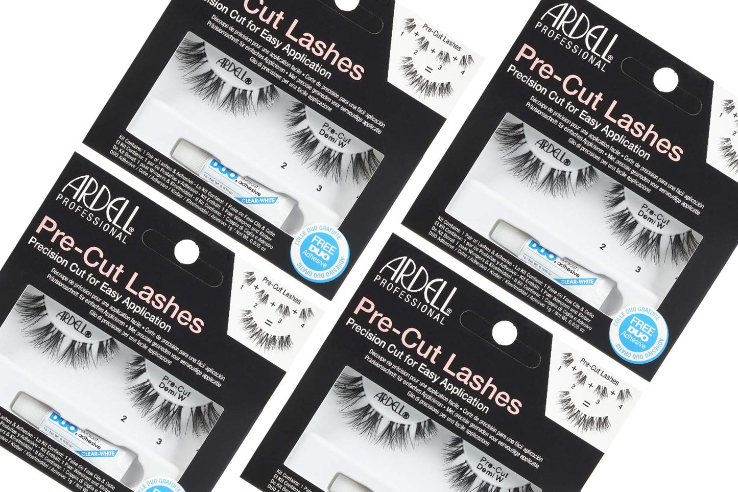 White Smoke Ardell Pre-Cut False Lashes - Demi Wispies, Natural-Looking Strip Lashes, Includes Duo Adhesive, 4 Pack