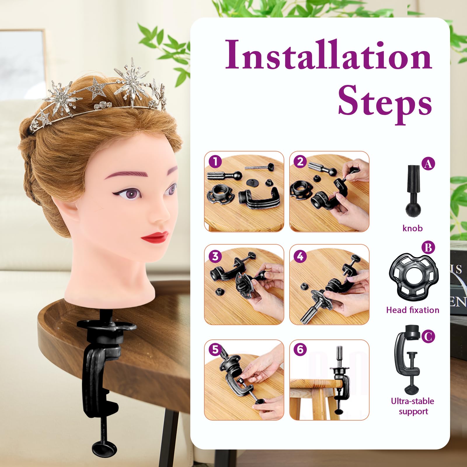 White Smoke 28" Mannequin Head with 80% Human Hair - Cosmetology Manikin Doll Head for Hair Styling, Training Practice Braiding Head with Table Clamp,DIY Hair Styling Set Suitable for Hair Extensions #27