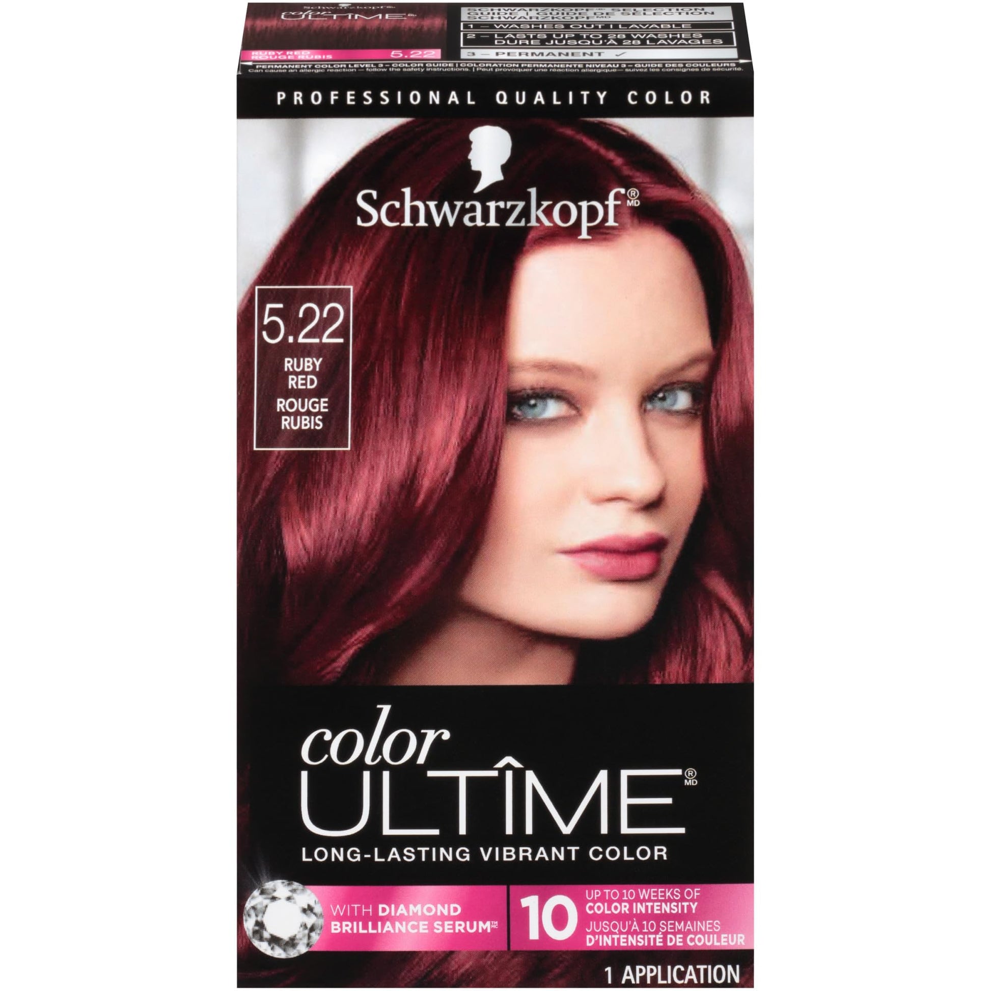Black Schwarzkopf Color Ultime 5.22 Ruby Red Hair Dye, Permanent Intense Red with Diamond Brilliance, Fade-Resistant, Covers Grays, All Hair Textures