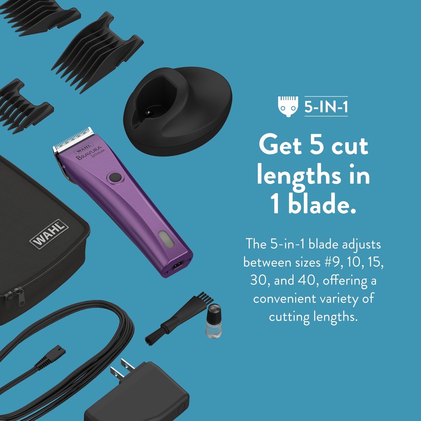 Steel Blue Wahl Professional Animal Bravura Pet, Dog, Cat, and Horse Corded/Cordless Clipper Kit, Purple (#41870-0423)