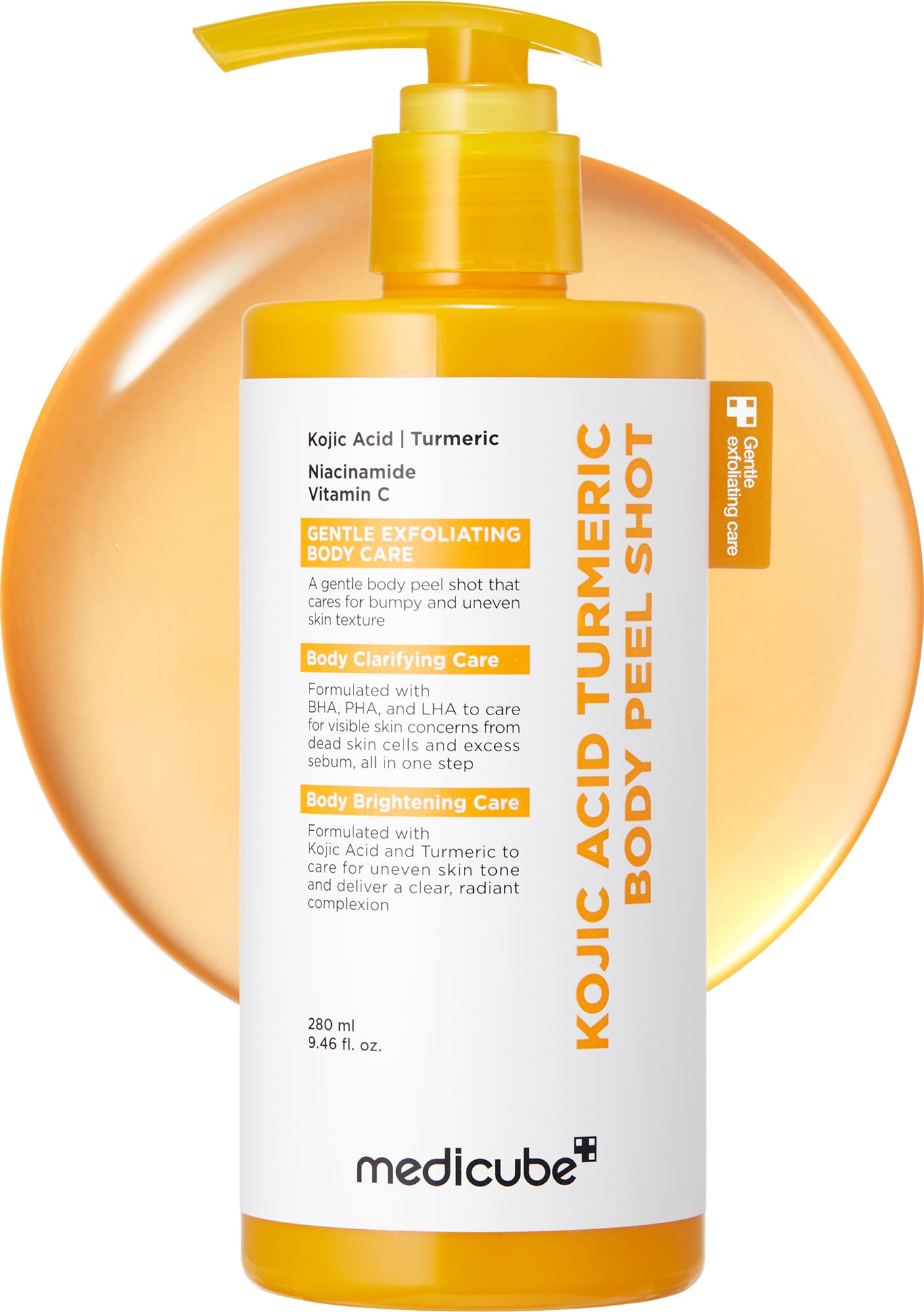 White Smoke medicube Body Peel Shot with Kojic Acid and Turmeric | Gentle Body Brightening & Exfoliating Serum with BHA, LHA & PHA for Dead Skin Cells, Uneven Looking Skin & Excess Sebum | 9.46 fl.oz