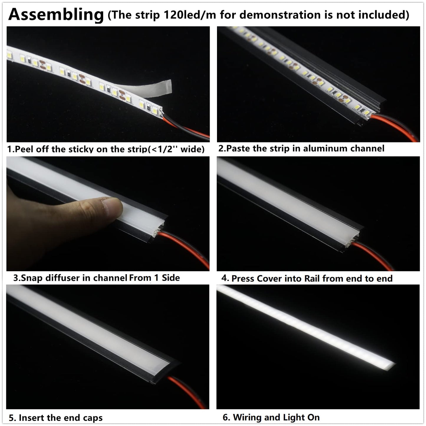 Black THMOOTHER 10-Pack 3.3FT/1M LED Strip Aluminum Channel Diffuser,Collar Shape Tape Light Under Cabinet Floating Shelf Alcove Recessed 25X7MM Matte Black Anodized Track, Milky Cover Concave Slot Profile