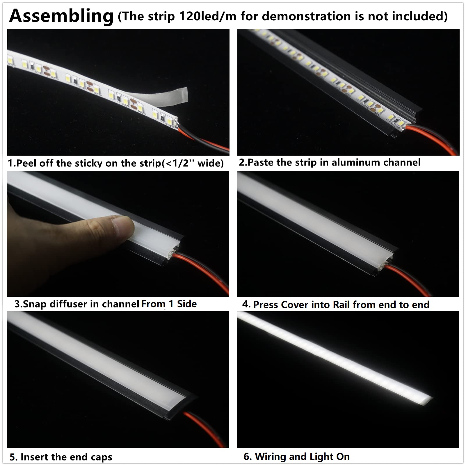 Black THMOOTHER 10-Pack 3.3FT/1M LED Strip Aluminum Channel Diffuser,Collar Shape Tape Light Under Cabinet Floating Shelf Alcove Recessed 25X7MM Matte Black Anodized Track, Milky Cover Concave Slot Profile