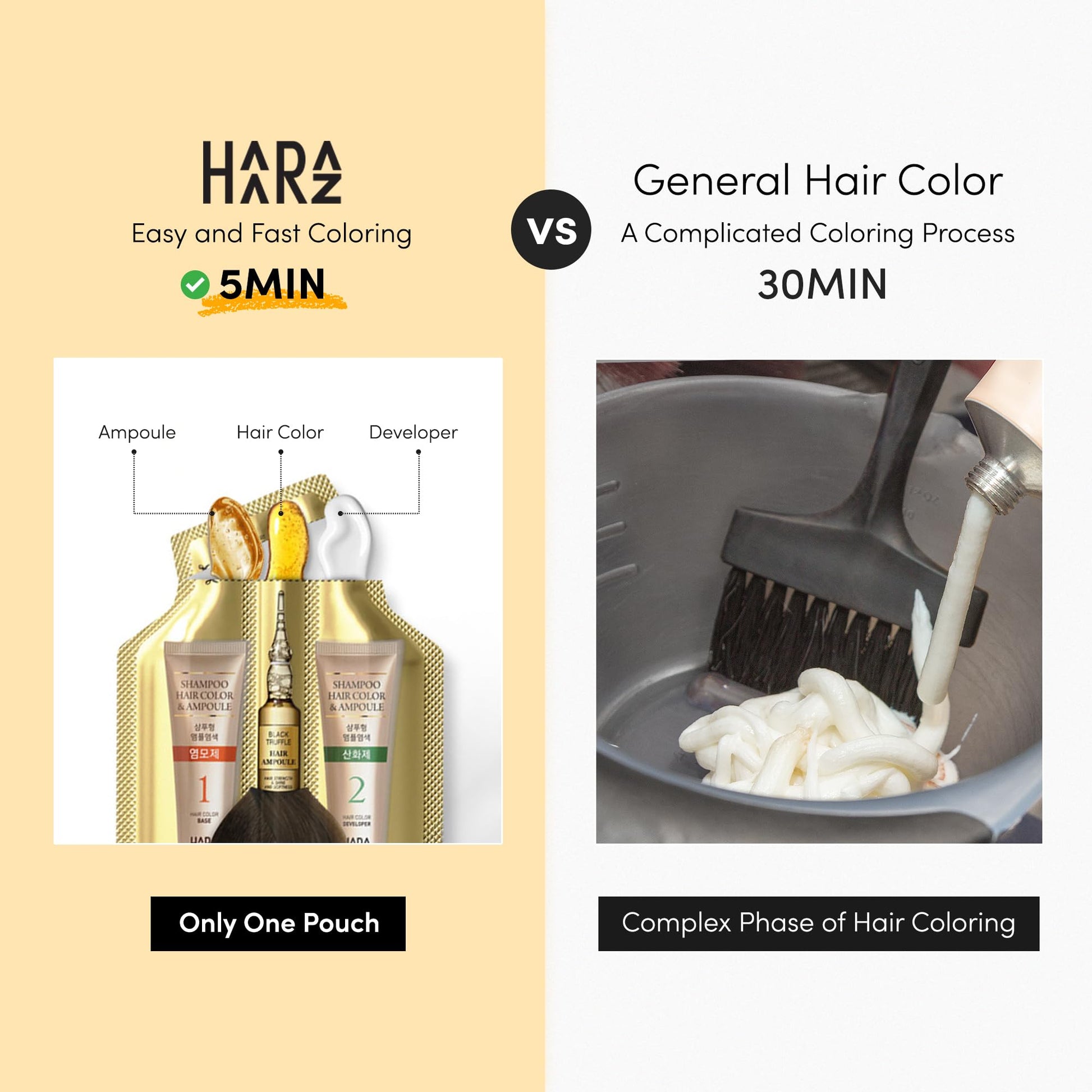 White Smoke HAARAZ Instant Hair Dye Shampoo Ampoule, Permanent Hair Color Dye - Paraben-Free, 5-Minute Easy and Fast Coloring, Keratin & Collagen, Made in Korea (Dark Brown)