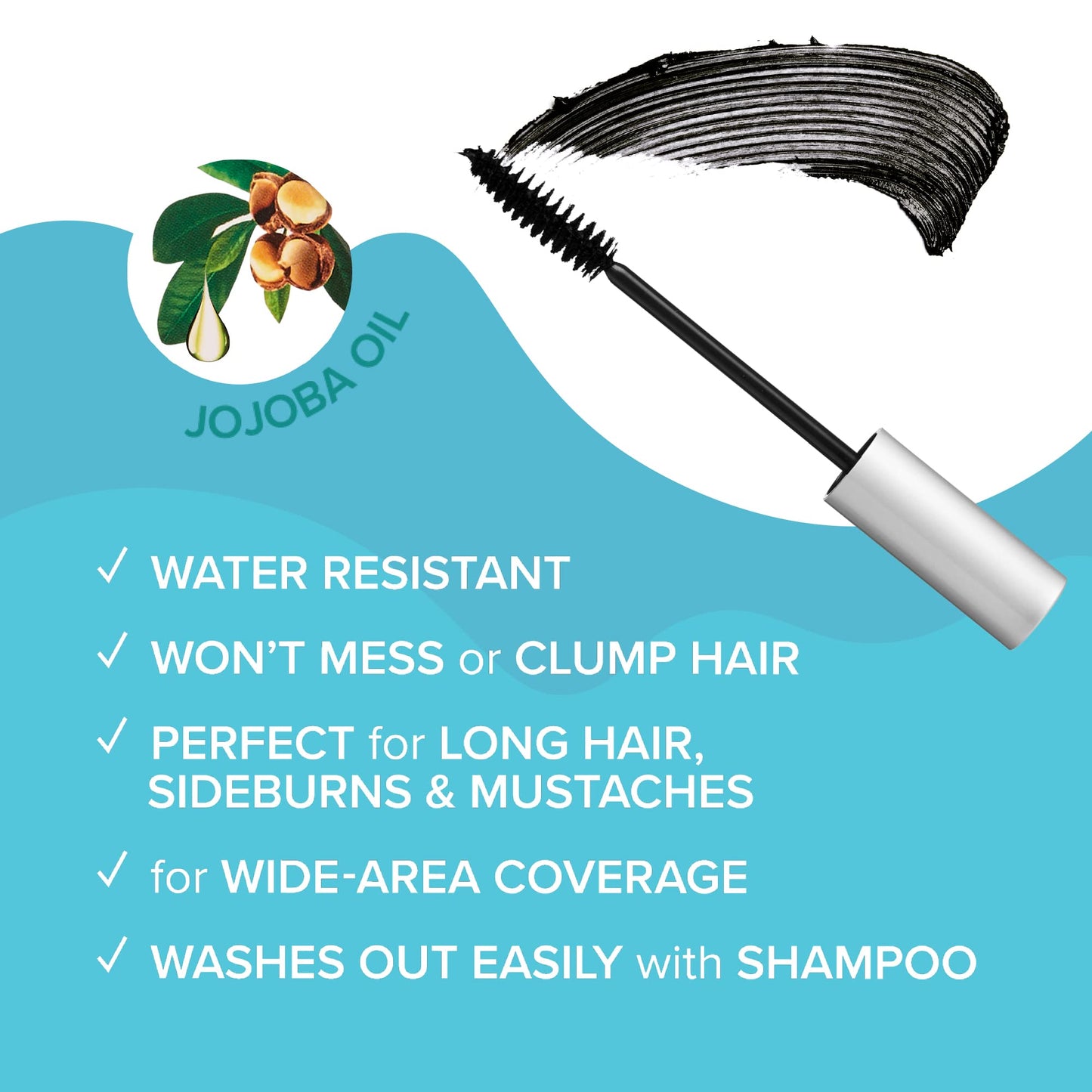 Medium Turquoise RED by KISS Quick Cover Root Touch Up Rescue (Jet Black), Mascara Natural Water-Resistant Temporary Gray Concealer Cover Up Brush for Hair Mustache & Beard, Formulated with Jojoba Oil