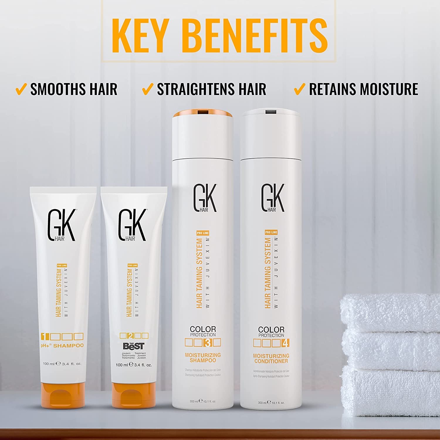 Light Gray GK HAIR Global Keratin The Best Consumer Box Kit (10.1 Fl Oz/300ml) Smoothing Keratin Treatment Professional Brazilian Complex Blowout Straightening For Silky Smooth & Frizzy Hair